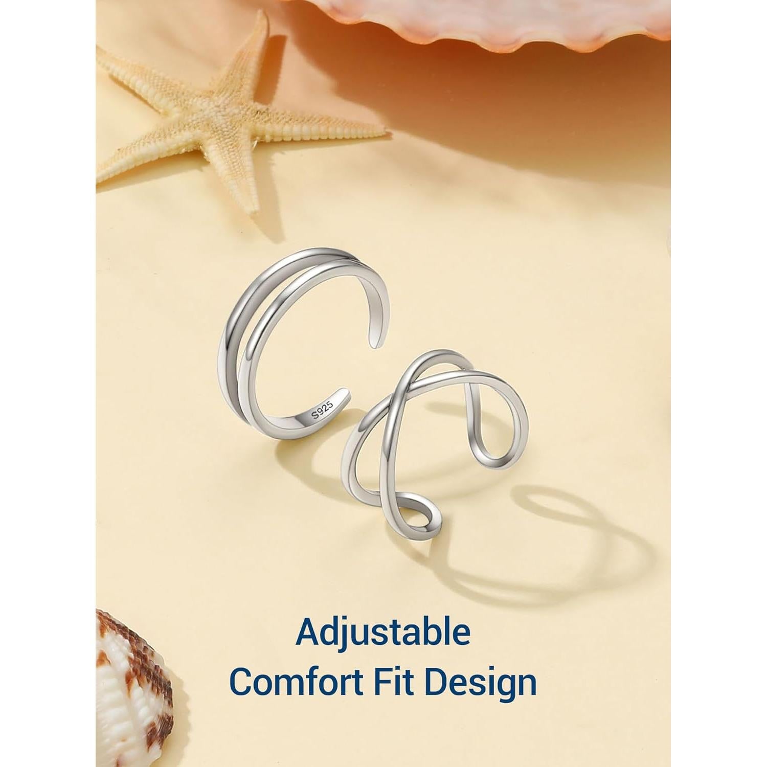 Anillos de Dedo Ajustables Prosilver de Plata Esterlina 925