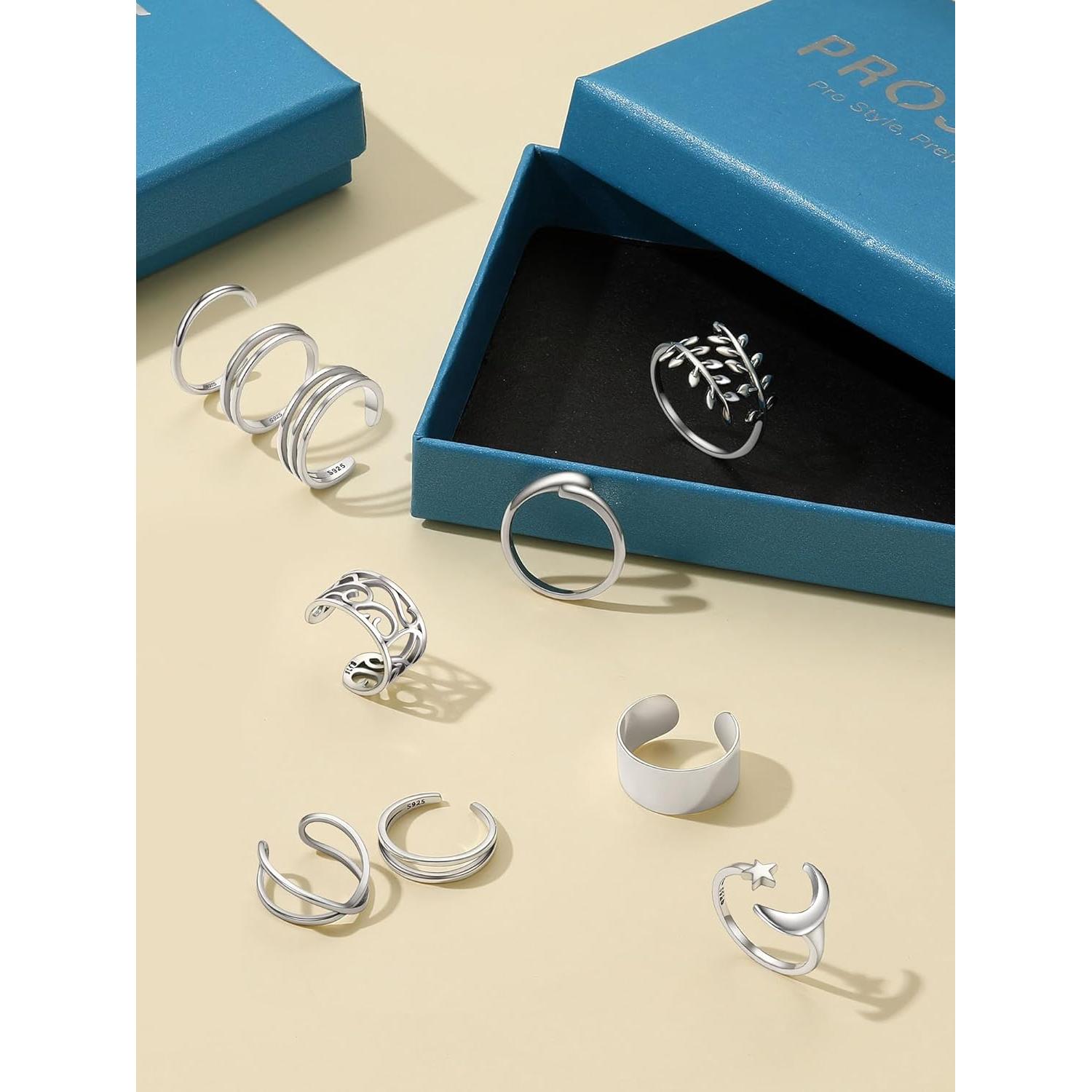 Anillos de Dedo Ajustables Prosilver de Plata Esterlina 925