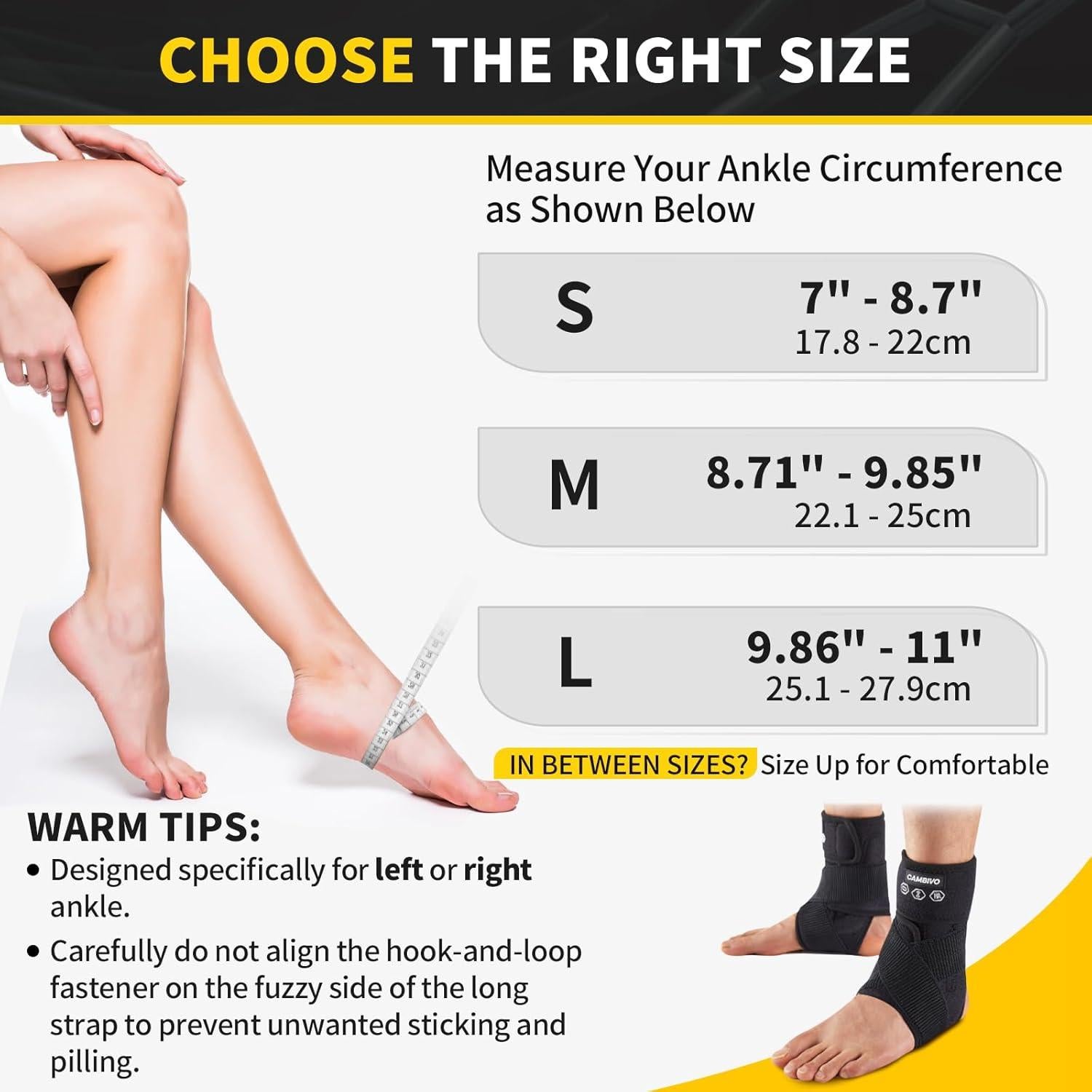 Faja para Tobillo CAMBIVO Negro Pequeño para Esguince y Tendinitis