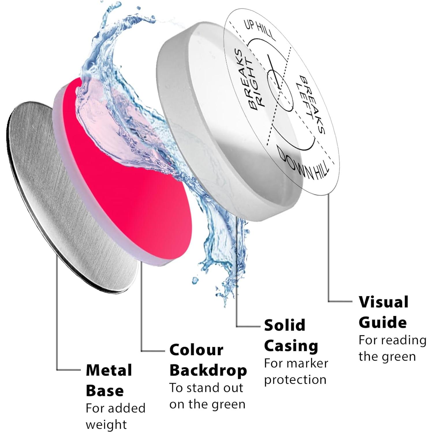 Marcador de bola de golf Fraser Fitness Rojo Premium con nivel de burbuja