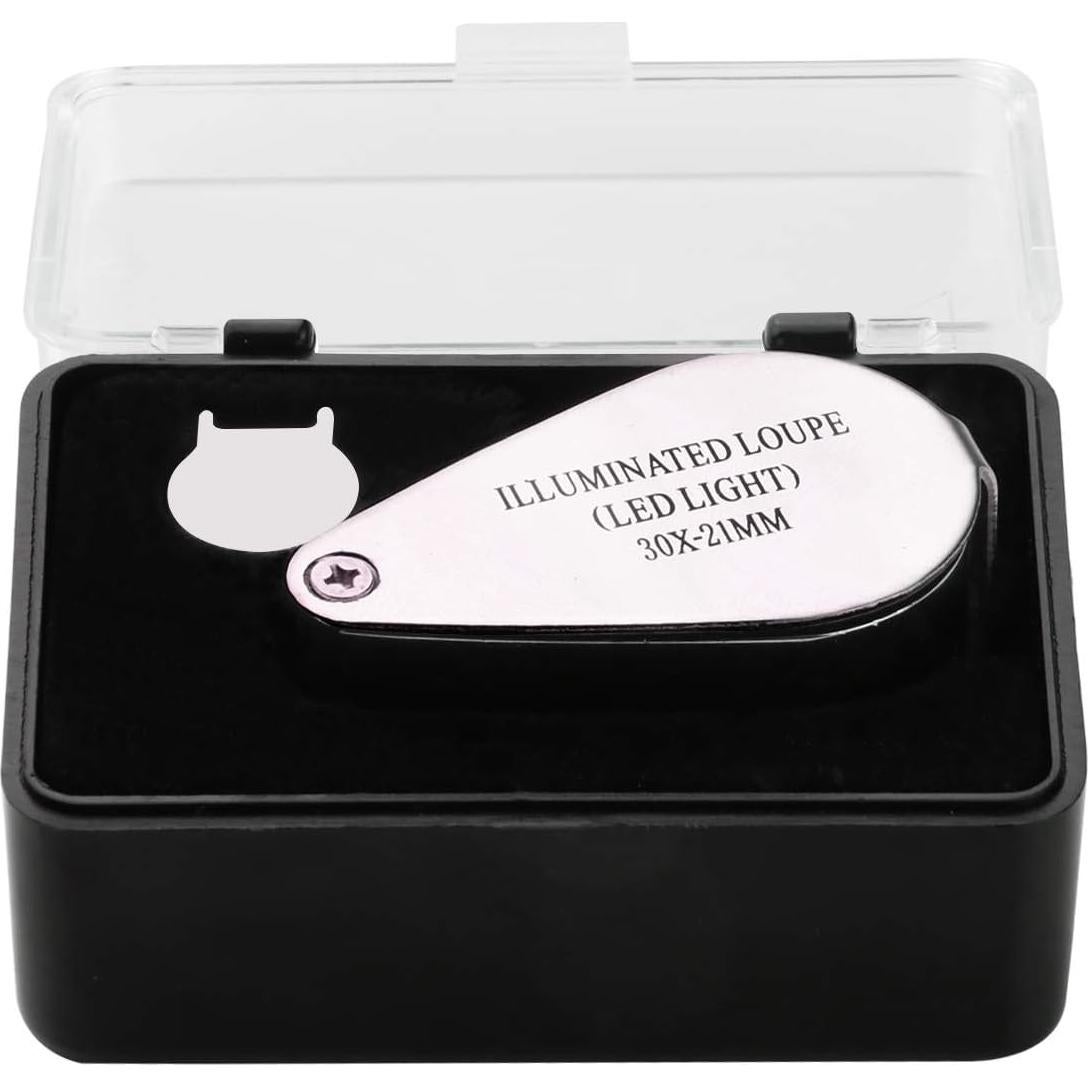 Lupa Beileshi 30x con LED, metálica y óptica, estuche