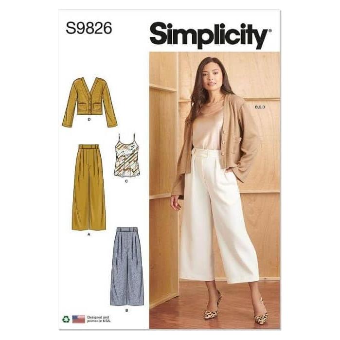 Patrón de Costura Simplicidad S9826 Pantalones y Cárdigan
