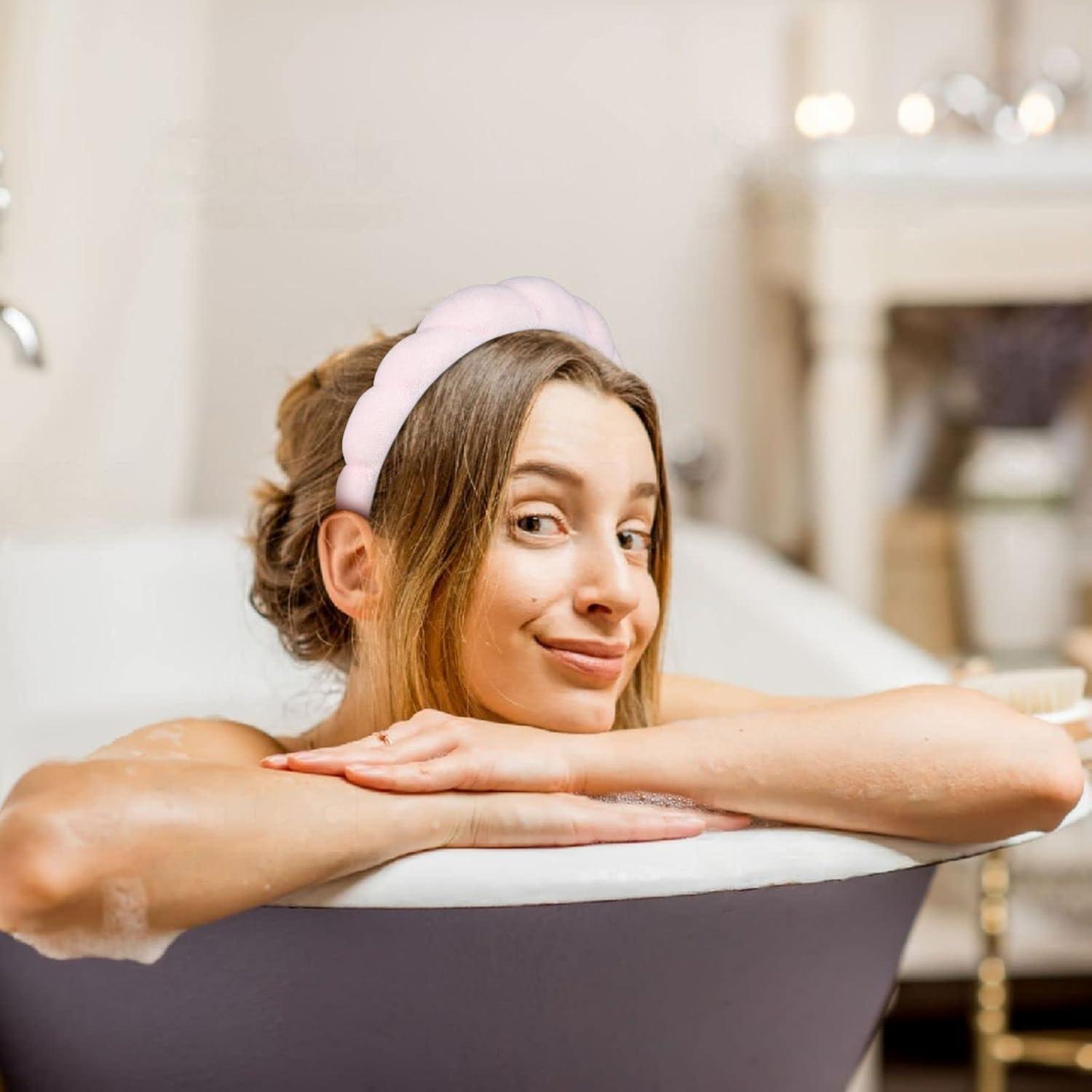 WOVOWOVO Spa Headbands for Women, Non-Slip Soft Solid Thick Wide Solid Color Girls Hair Hoop Velvet Braided Headband's Cute Hair Accessories (Pink)