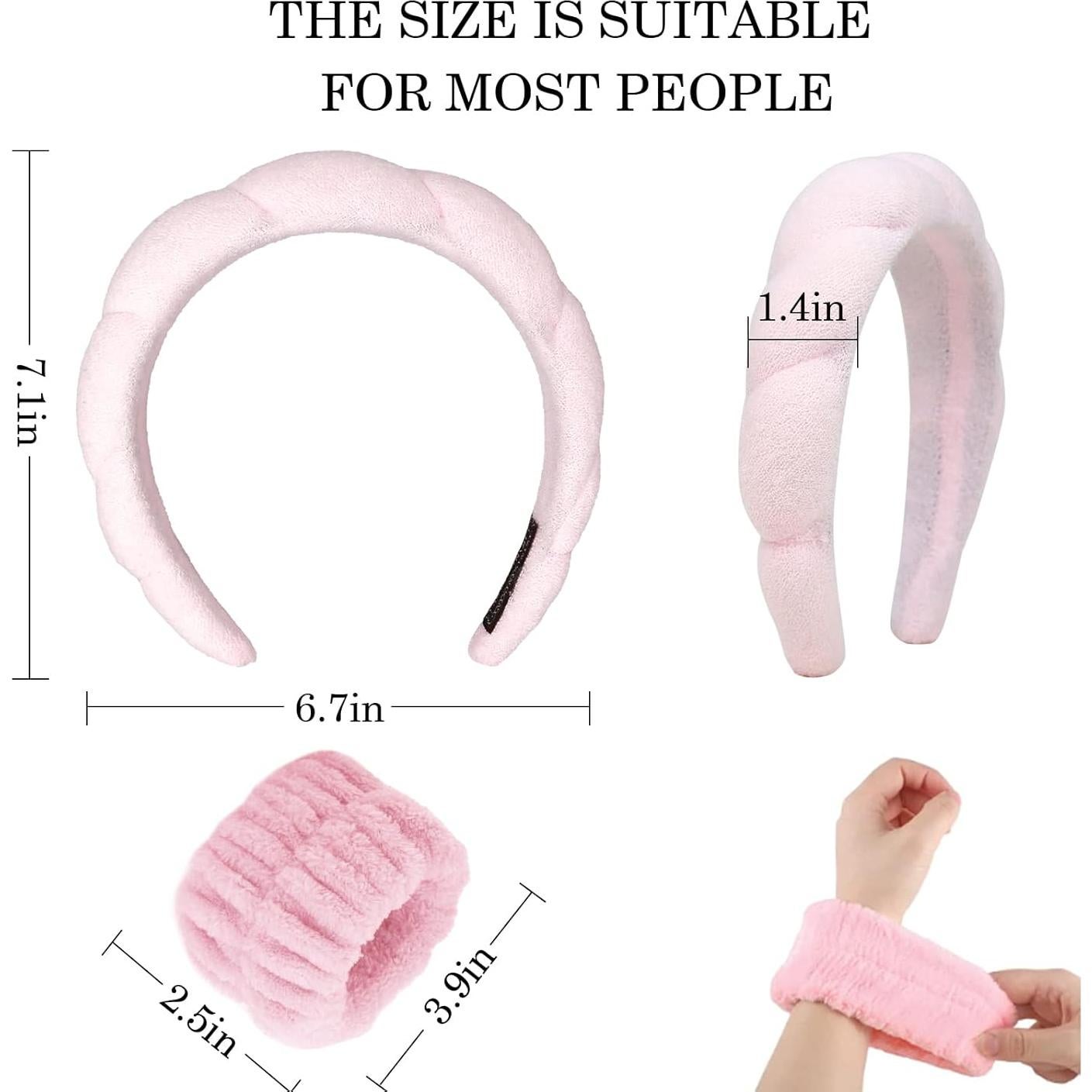 WOVOWOVO Spa Headbands for Women, Non-Slip Soft Solid Thick Wide Solid Color Girls Hair Hoop Velvet Braided Headband's Cute Hair Accessories (Pink)