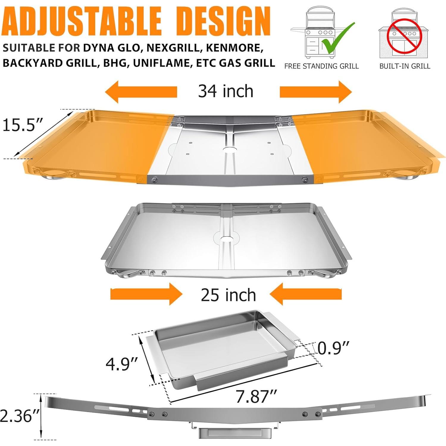Bandeja de Grasa Ajustable KOSGHO XL Acero Inoxidable 66-91 cm