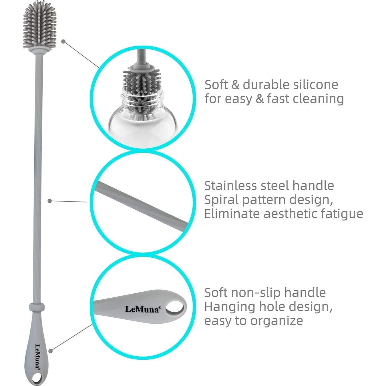 LeMuna Juego de Cepillos Limpiadores de Botellas de Silicona