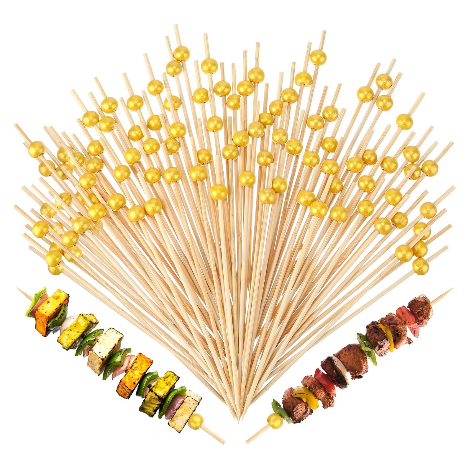 100 Palillos de Bambú Dorados 15.24 cm para Aperitivos LOYIM