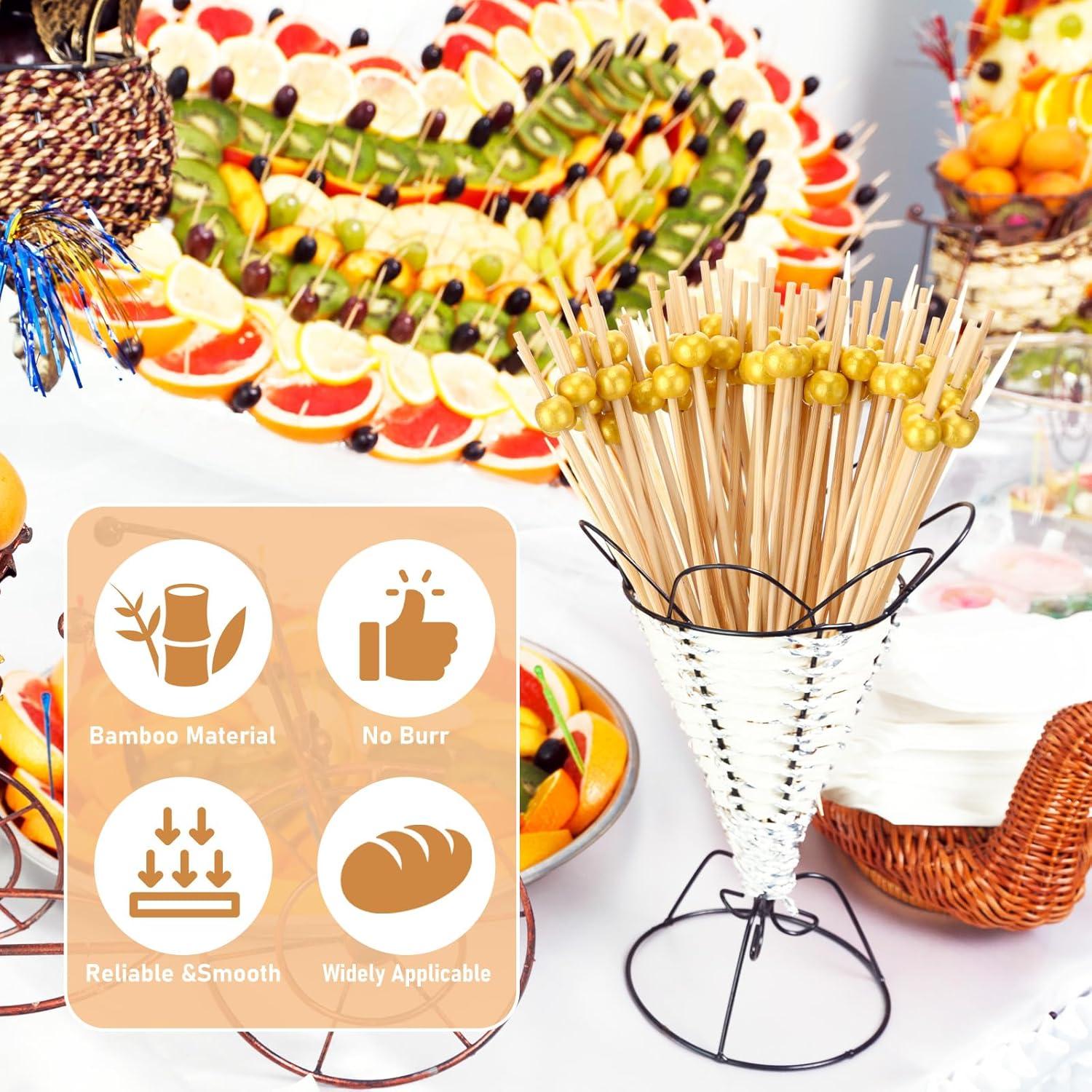 100 Palillos de Bambú Dorados 15.24 cm para Aperitivos LOYIM