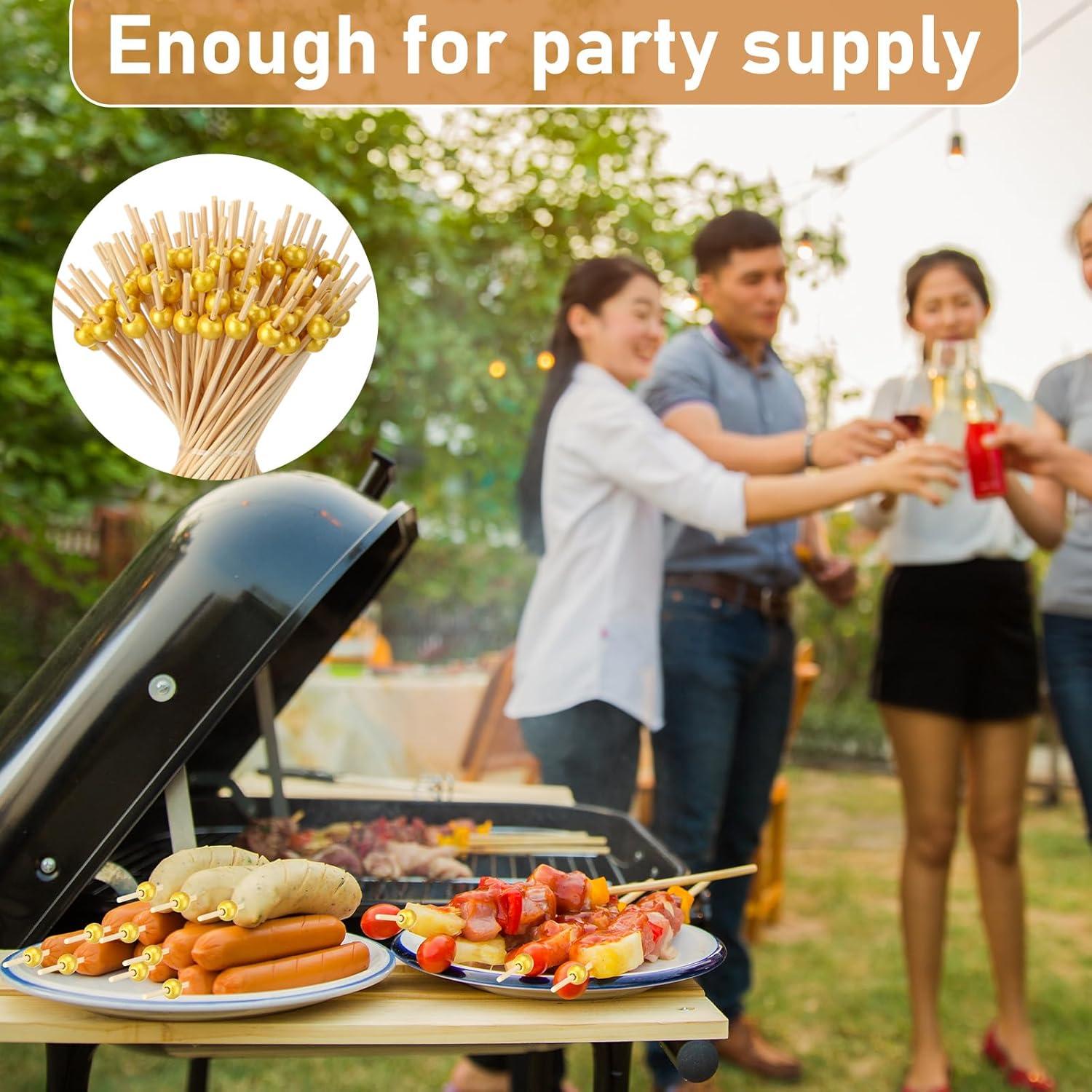 100 Palillos de Bambú Dorados 15.24 cm para Aperitivos LOYIM