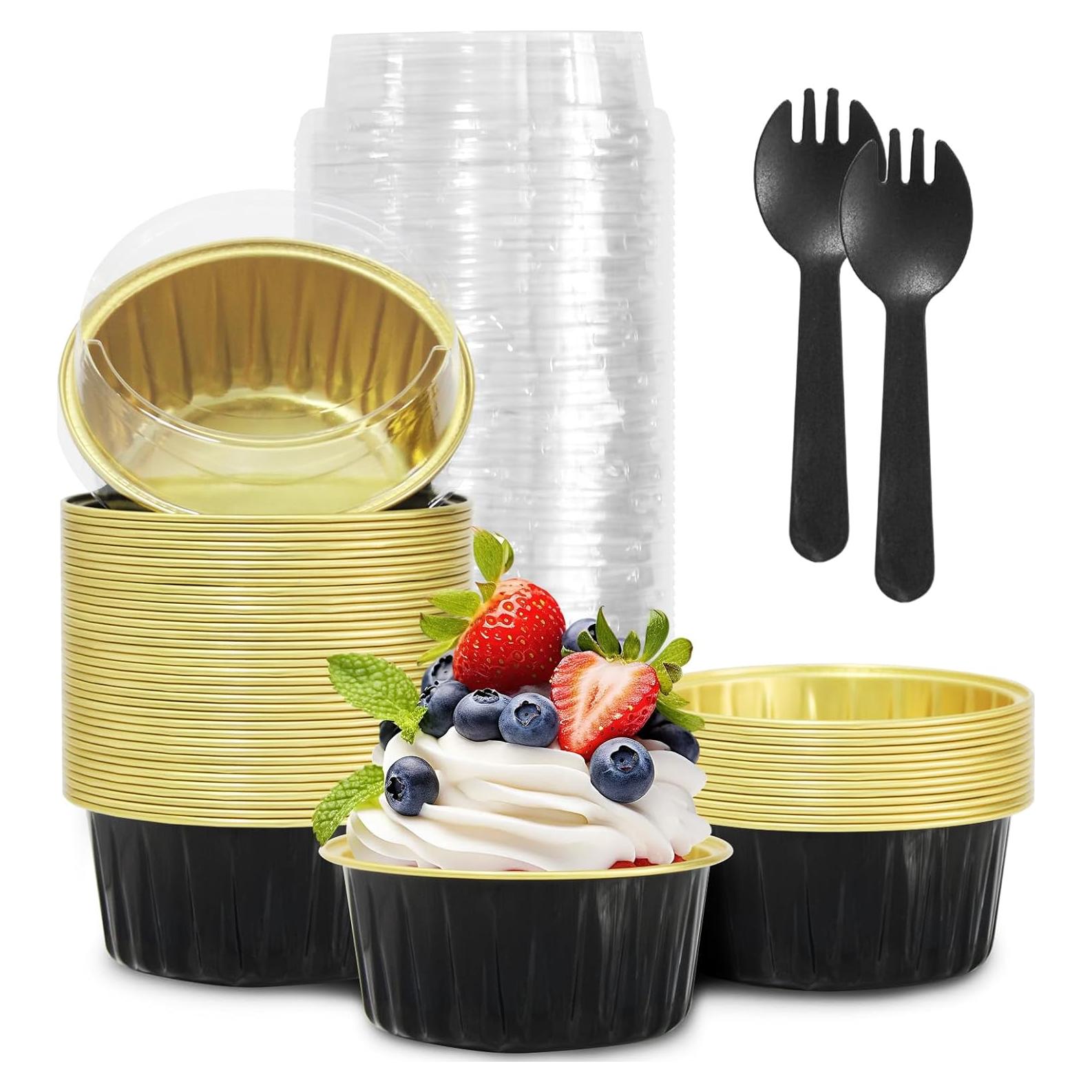 50 Tazas de Aluminio Desechables YOIYINI 5oz con Tapas