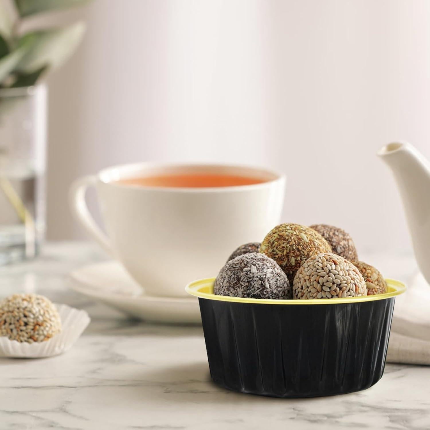 50 Tazas de Aluminio Desechables YOIYINI 5oz con Tapas