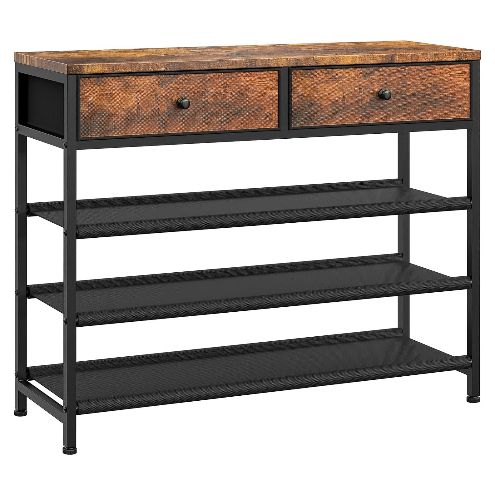 Estante para zapatos USIKEY 4 niveles marrón rústico con cajones