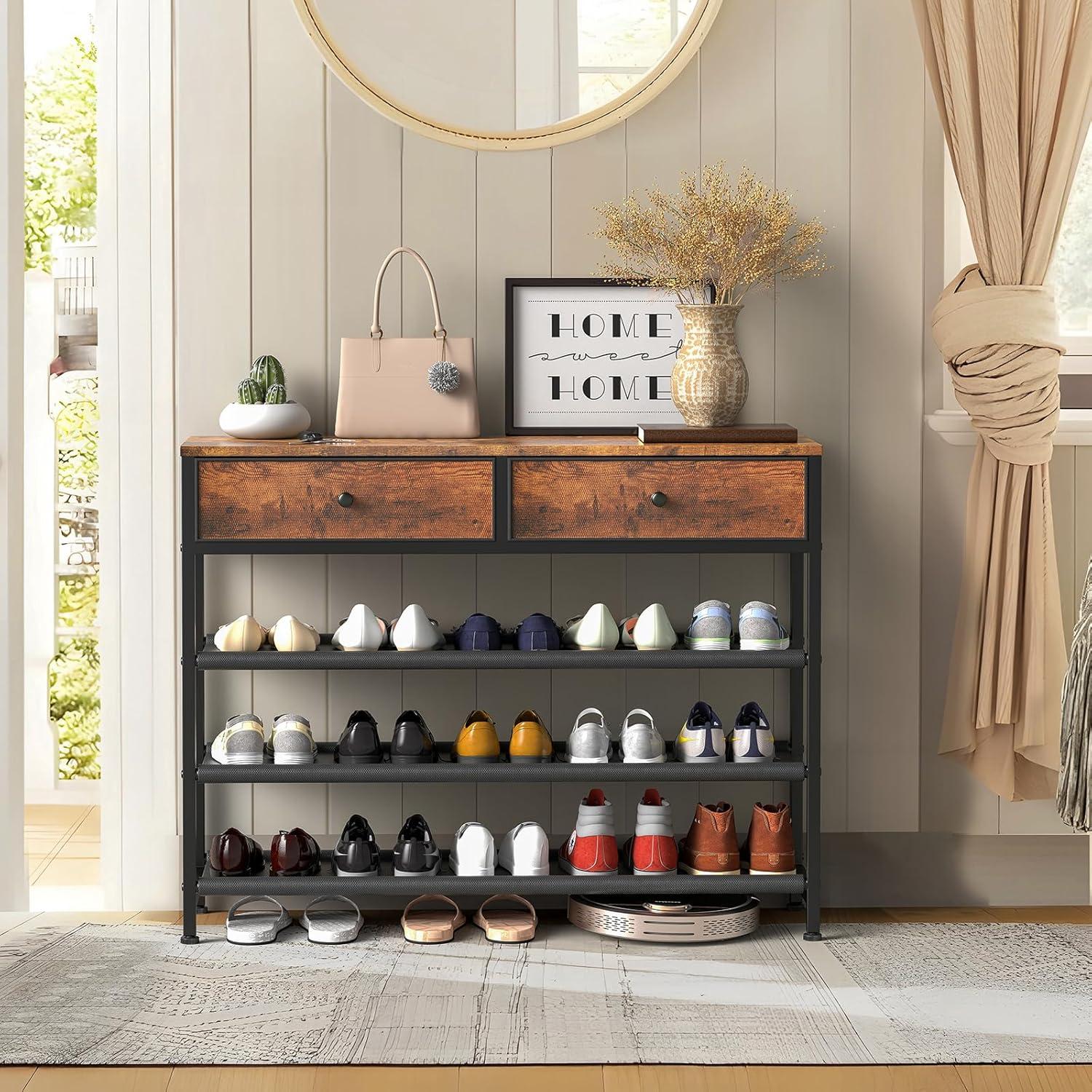 Estante para zapatos USIKEY 4 niveles marrón rústico con cajones