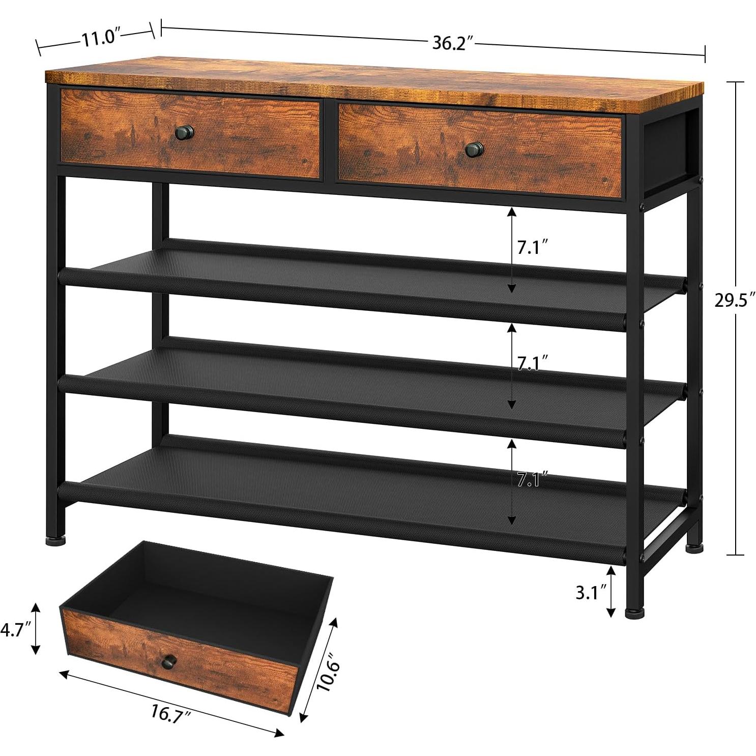 Estante para zapatos USIKEY 4 niveles marrón rústico con cajones