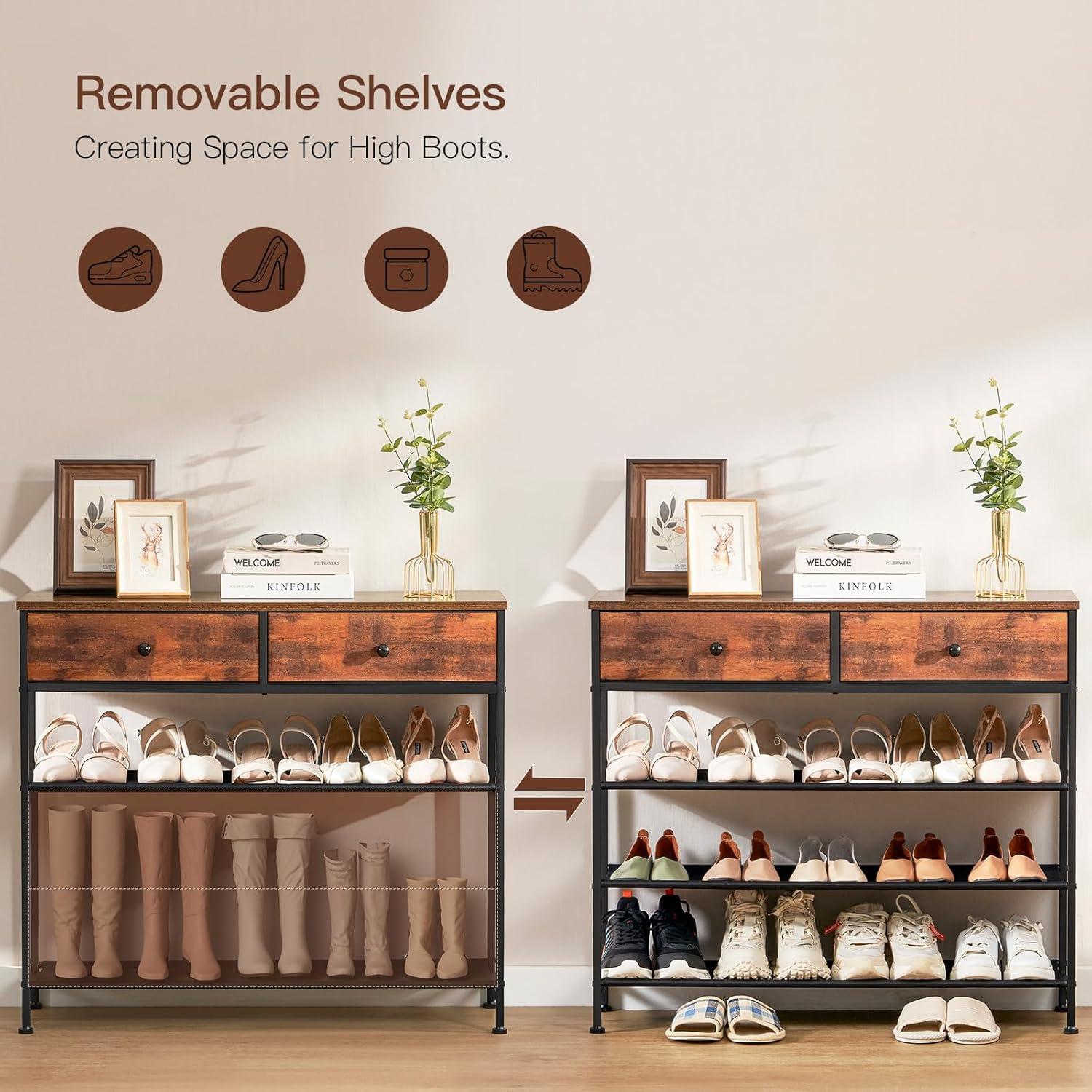 Estante para zapatos USIKEY 4 niveles marrón rústico con cajones