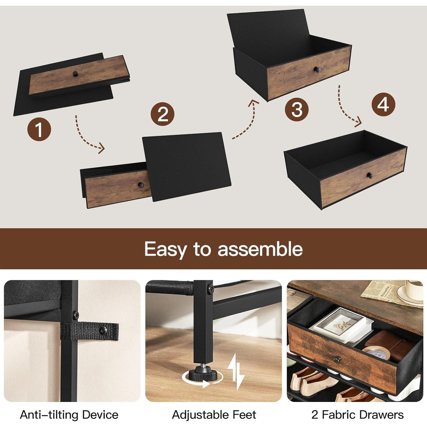 Estante para zapatos USIKEY 4 niveles marrón rústico con cajones