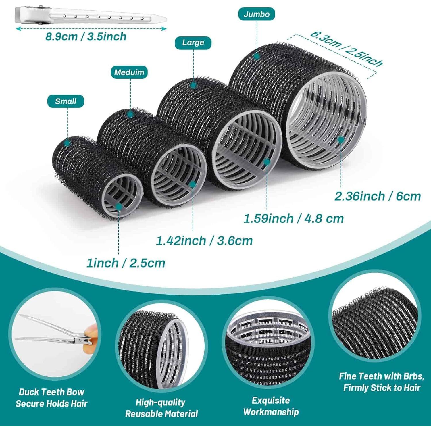 Rodillos para Cabello Acejoz 38 Piezas Autoadhesivos Negros