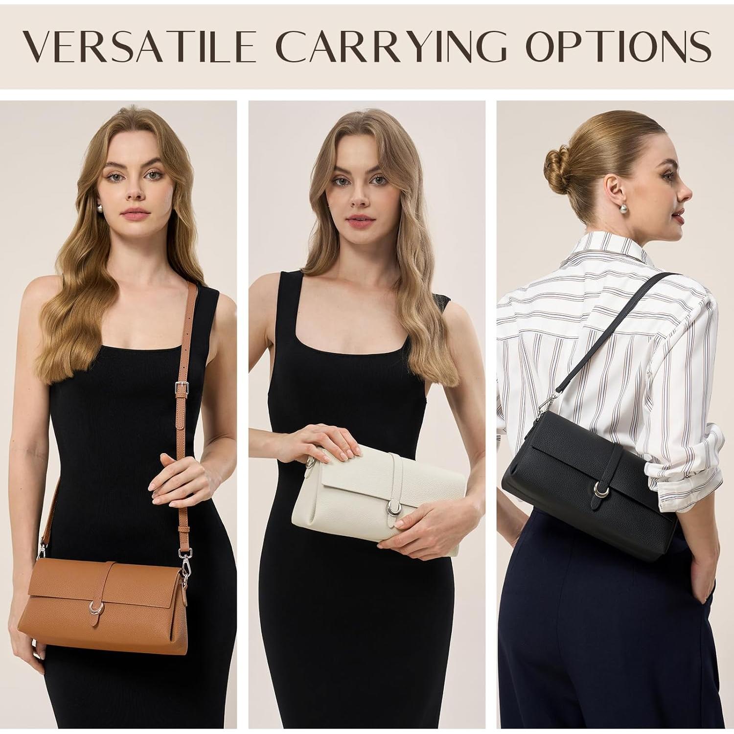 Cartera de Cuero Genuino CHUNLI para Mujeres - Bolso de Hombro Negro