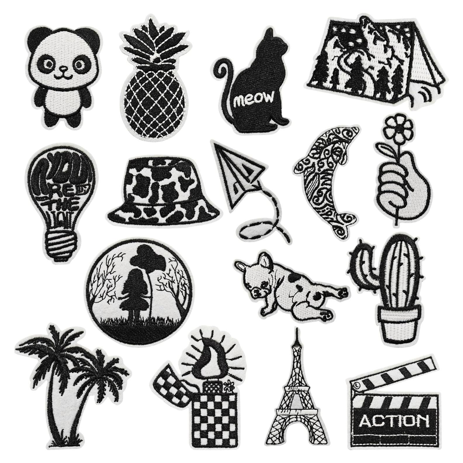 Parches Bordados Woohome 16 PCS para Planchar o Coser Negros