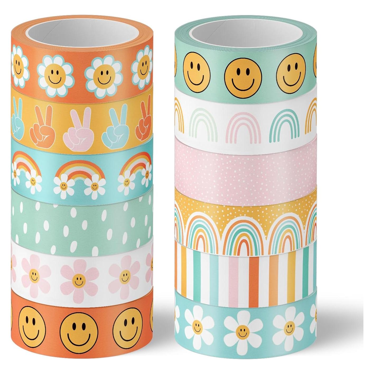 12 Rollos Cinta Washi Boho Groovy 5m x 1.5cm Decorativa