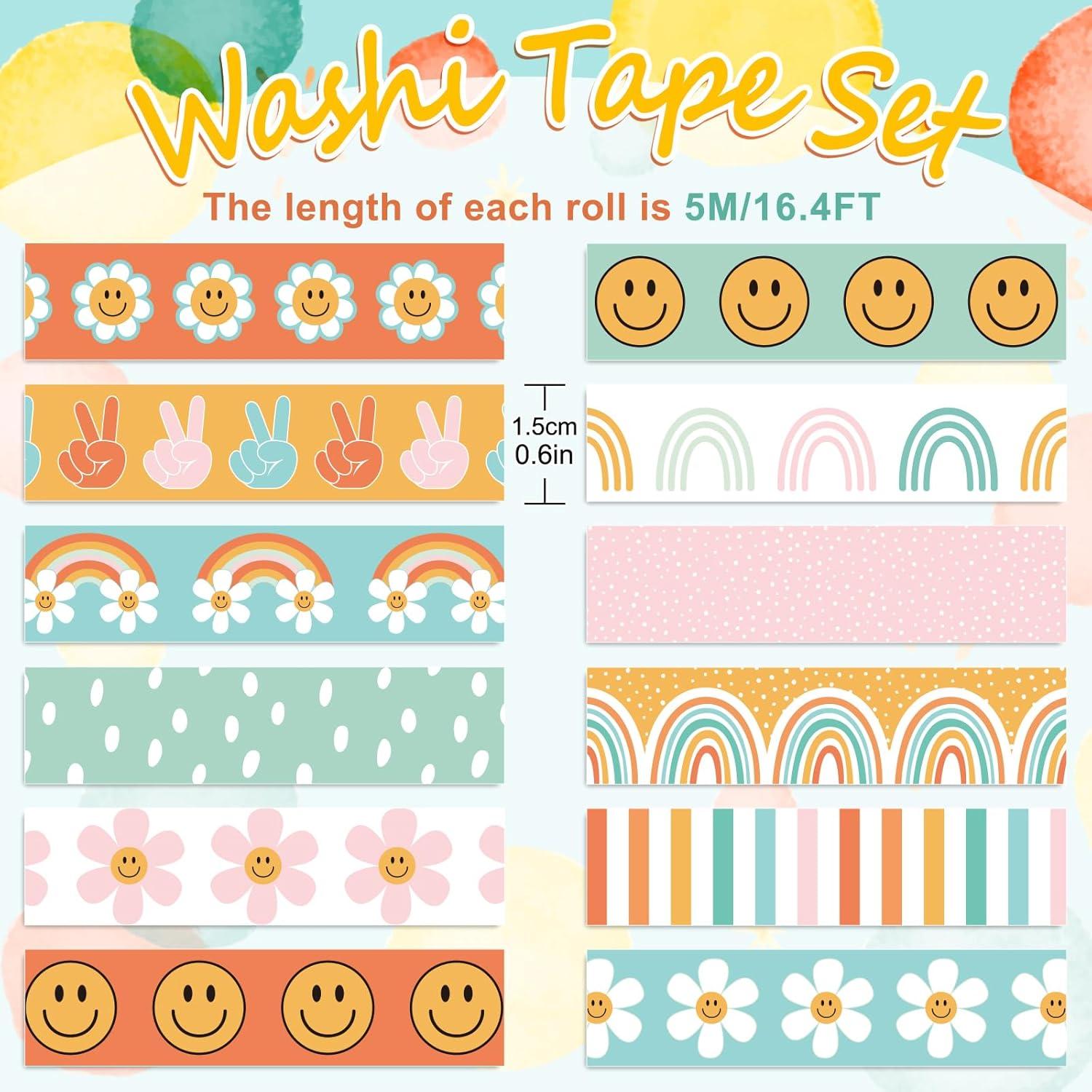 12 Rollos Cinta Washi Boho Groovy 5m x 1.5cm Decorativa