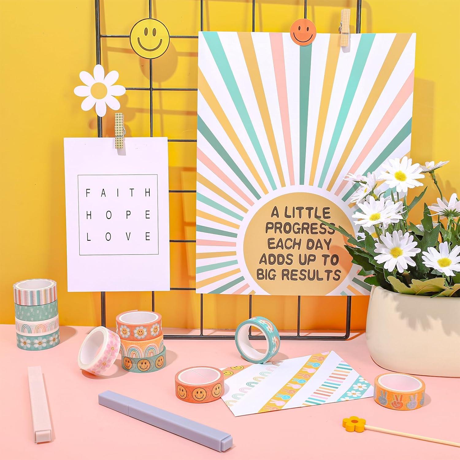 12 Rollos Cinta Washi Boho Groovy 5m x 1.5cm Decorativa