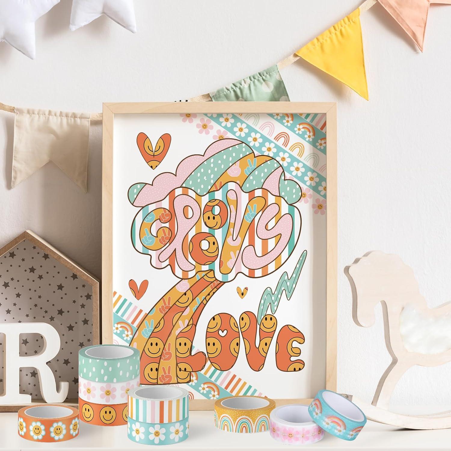 12 Rollos Cinta Washi Boho Groovy 5m x 1.5cm Decorativa