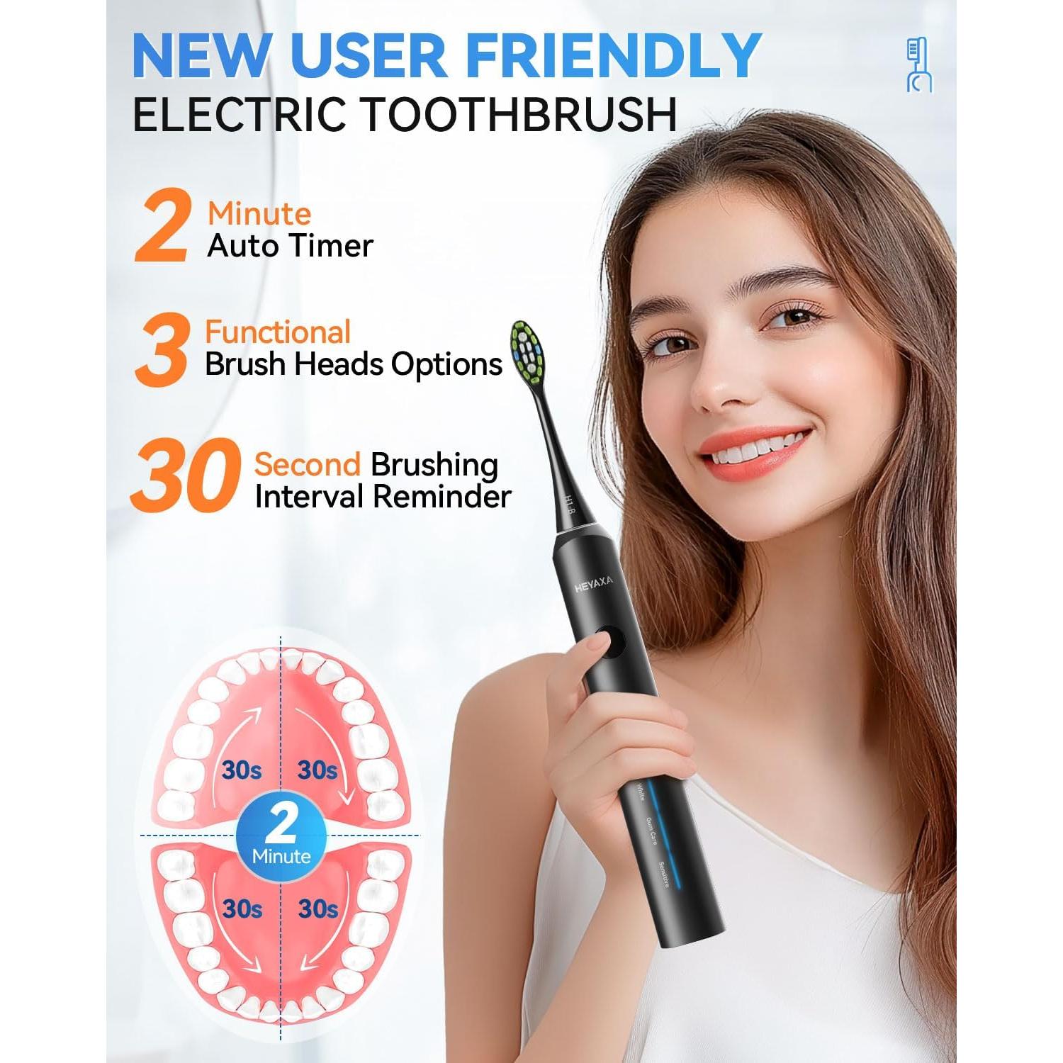 Cepillo de Dientes Eléctrico Sonic HEYAXA D62 40000 VPM 5 Modos