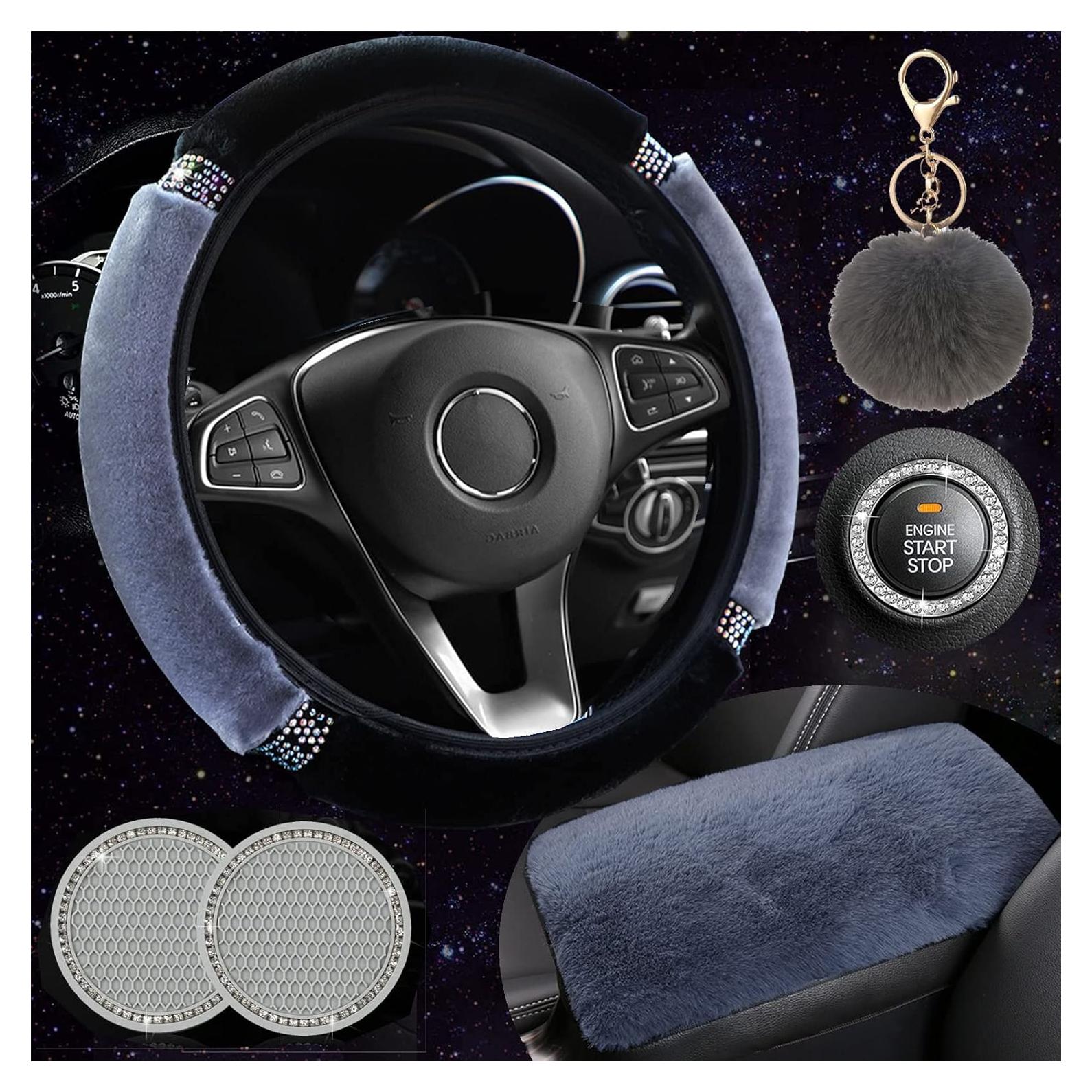 Juego de Accesorios de Coche ZYNQACC - Funda de Volante 38cm Gris