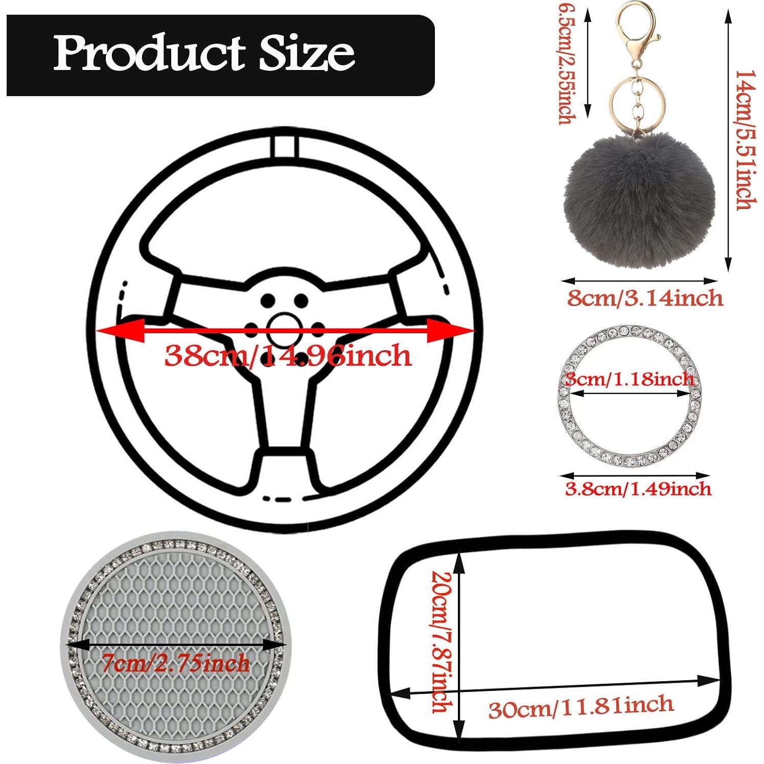 Juego de Accesorios de Coche ZYNQACC - Funda de Volante 38cm Gris