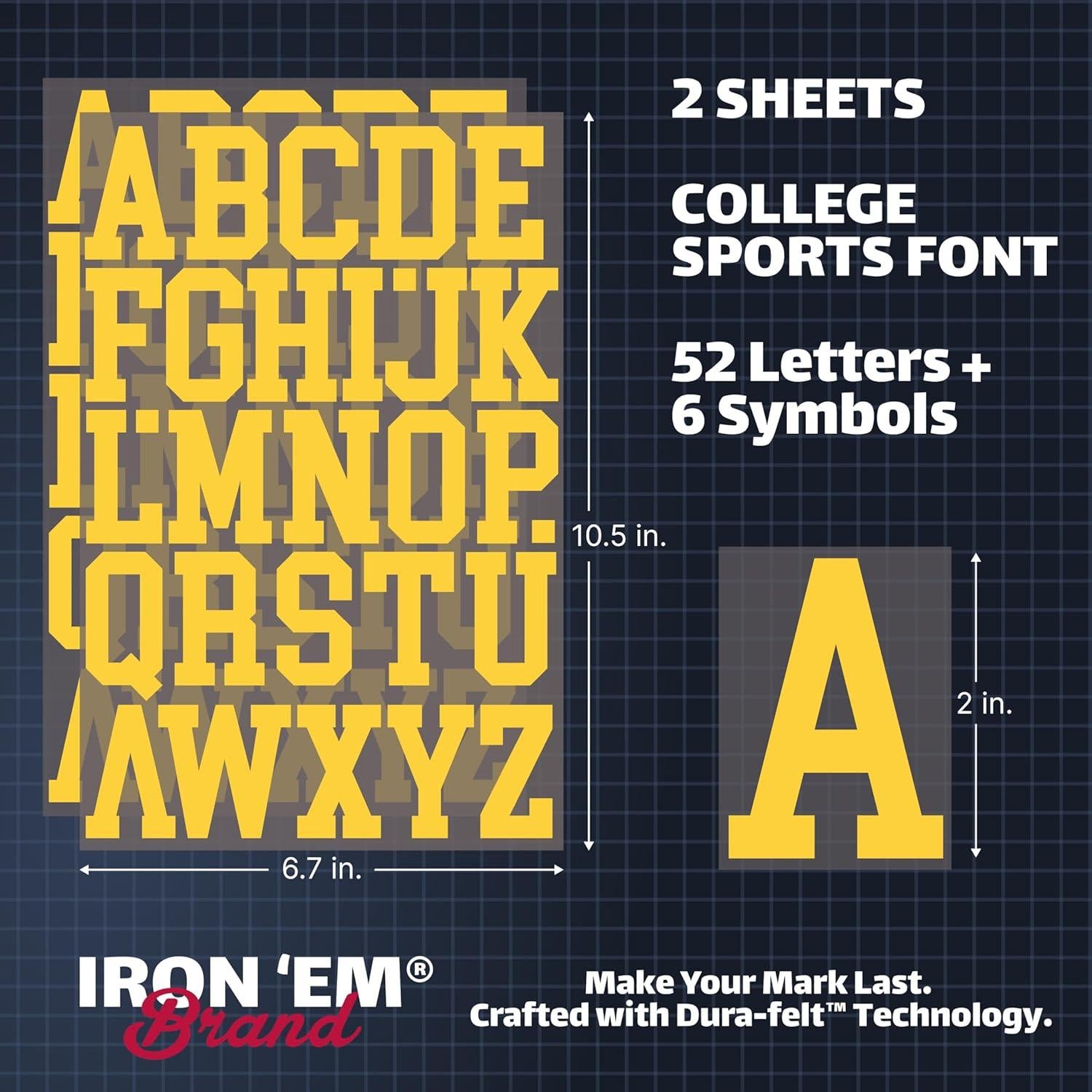 Letras de Planchar Amarillas Iron 'Em para Tela 58 Piezas