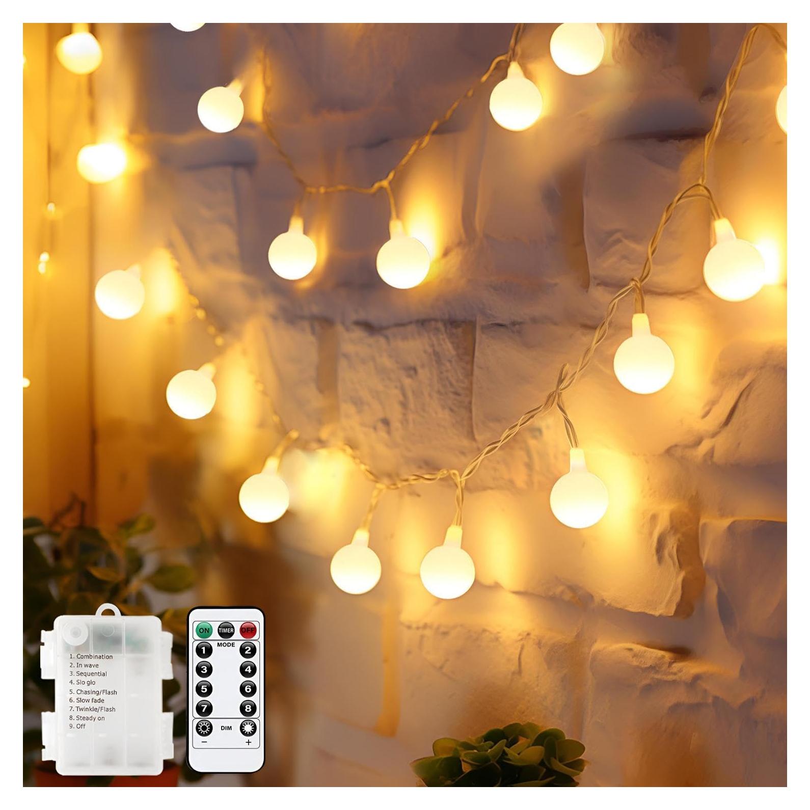 Paquete de 2 luces de cadena LED Tasodin 40 LEDs 6.1m blanco cálido