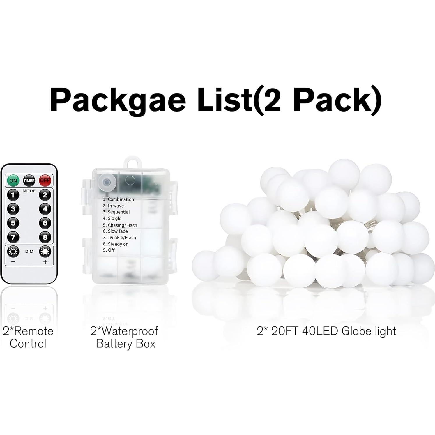 Paquete de 2 luces de cadena LED Tasodin 40 LEDs 6.1m blanco cálido