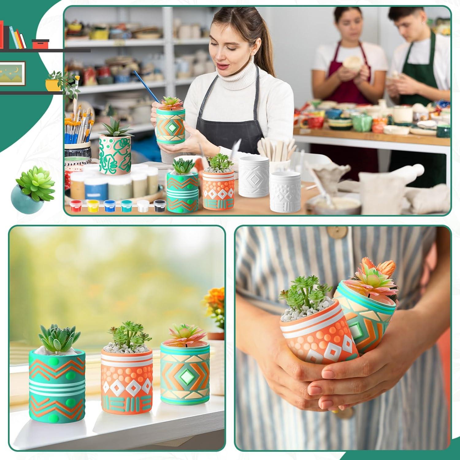 Kit de Pintura de Macetero DIY SiliFine - 8 Macetas Cerámicas