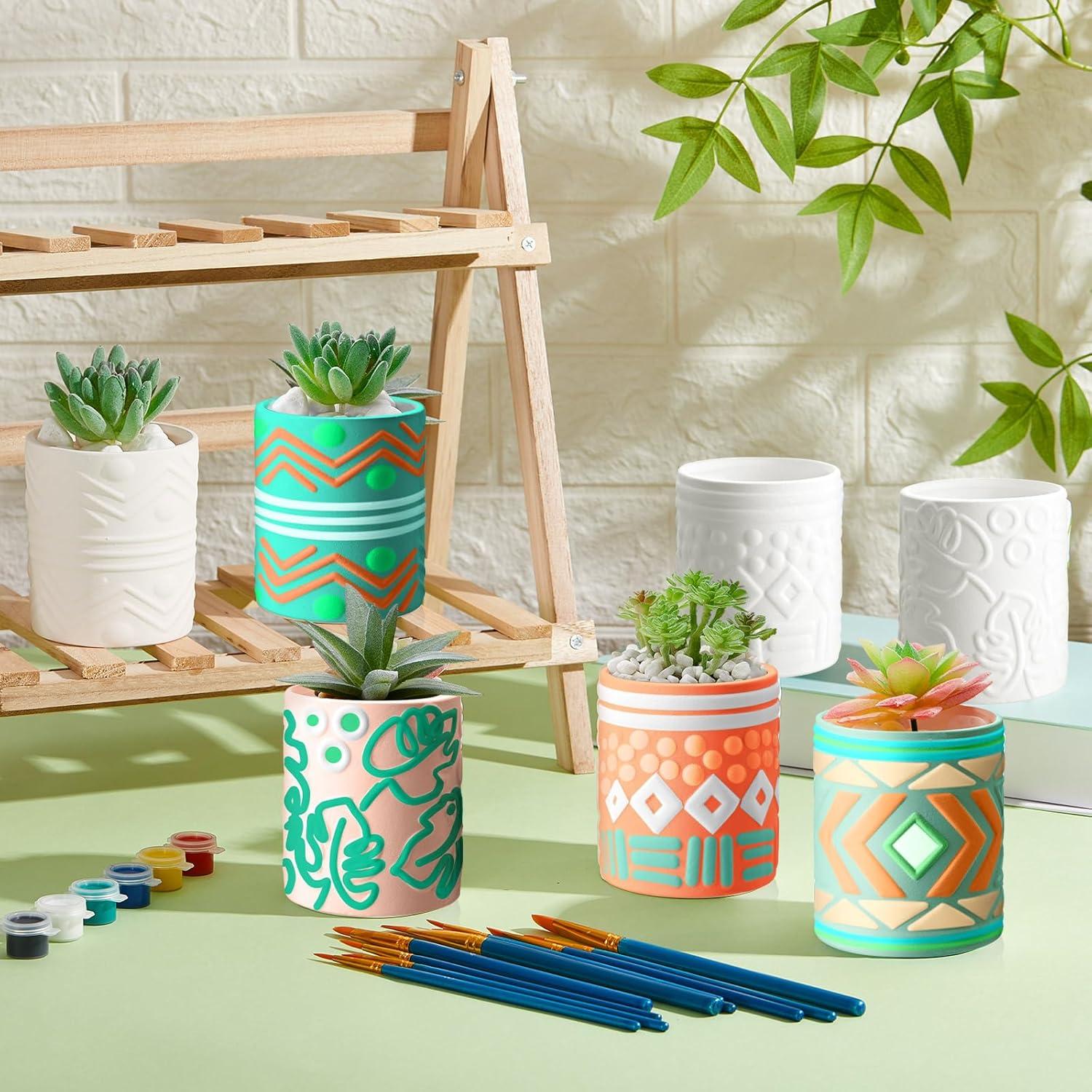 Kit de Pintura de Macetero DIY SiliFine - 8 Macetas Cerámicas