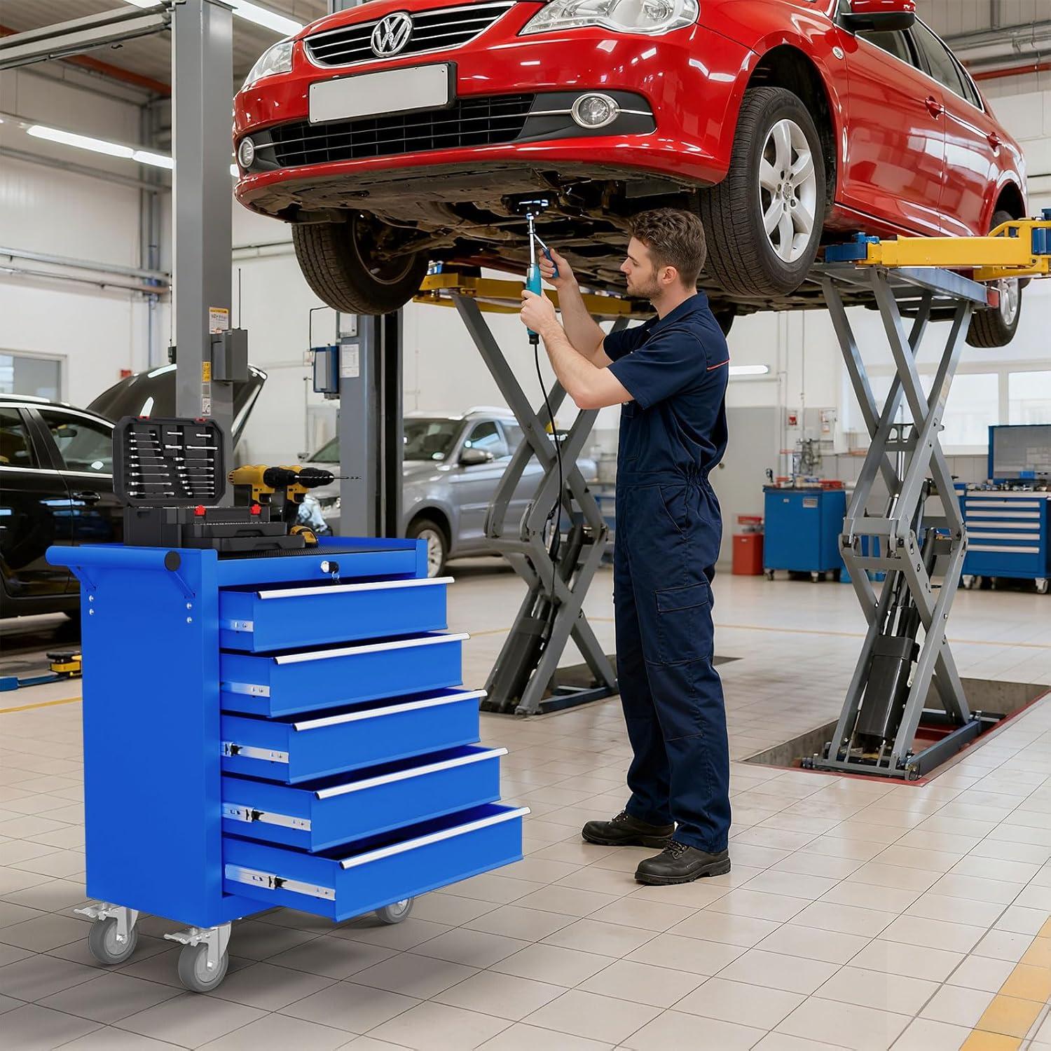 Caja de herramientas rodante Yaciente 5 cajones azul con ruedas