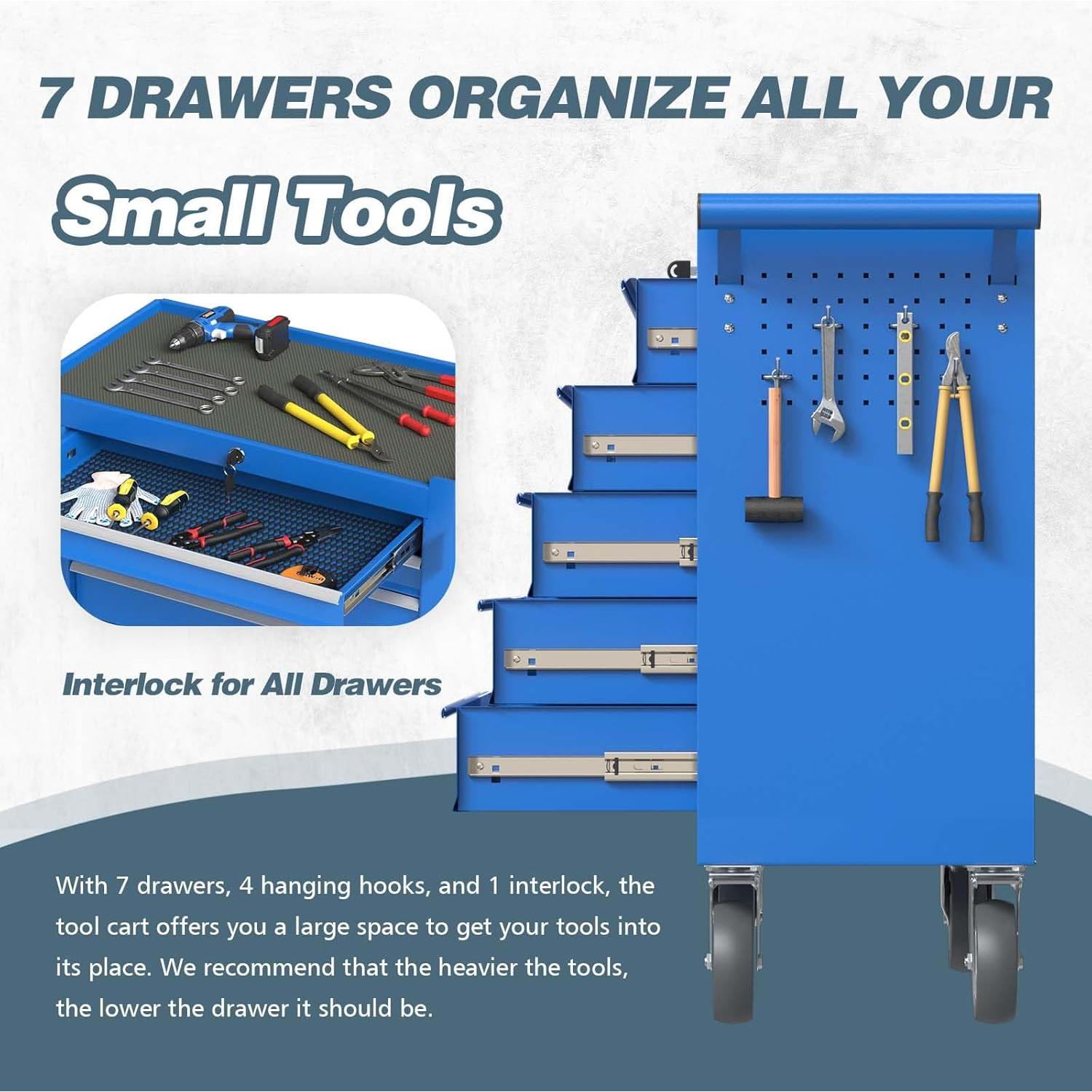 Caja de herramientas rodante Yaciente 5 cajones azul con ruedas