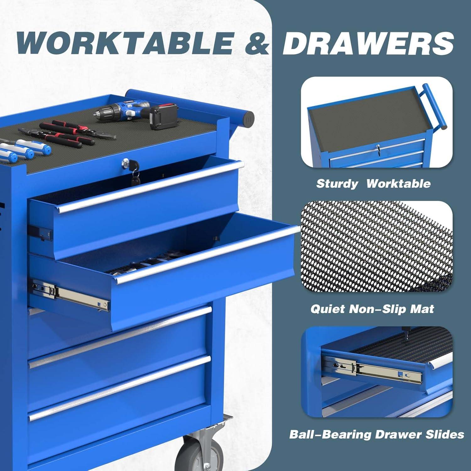 Caja de herramientas rodante Yaciente 5 cajones azul con ruedas