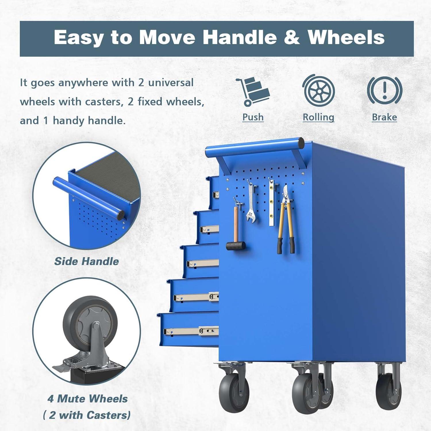 Caja de herramientas rodante Yaciente 5 cajones azul con ruedas