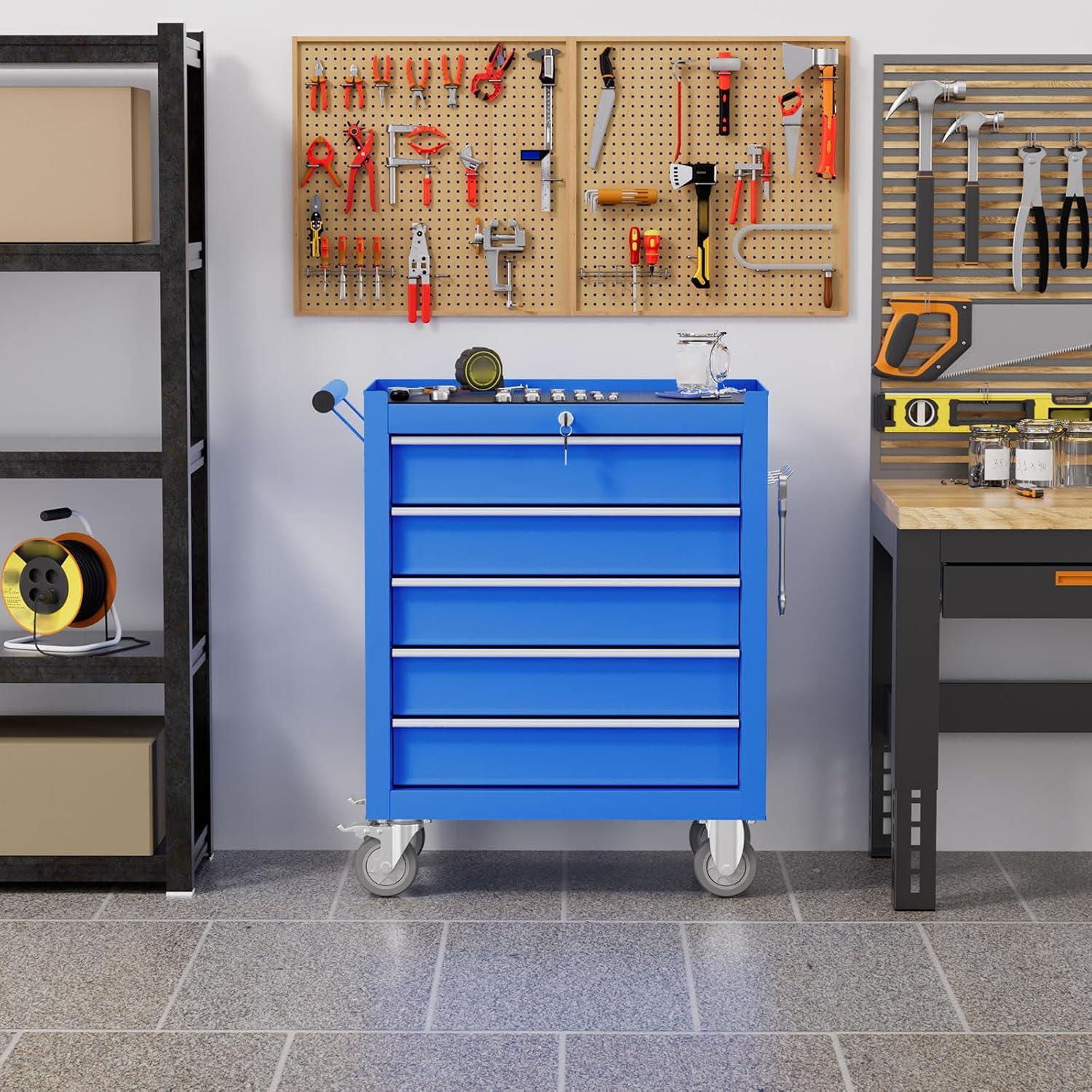 Caja de herramientas rodante Yaciente 5 cajones azul con ruedas