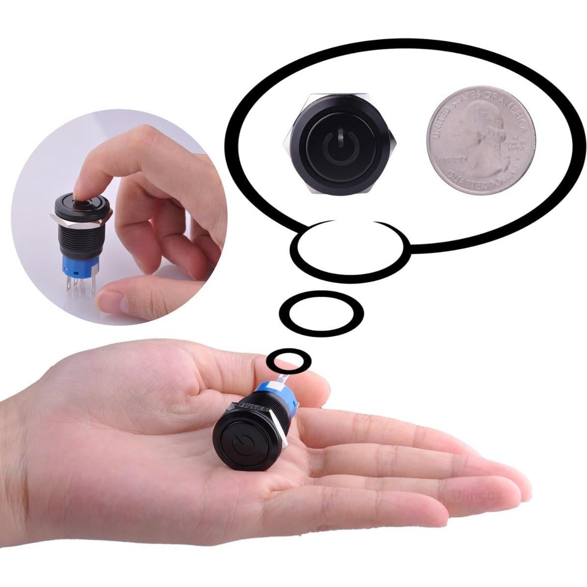 Interruptor pulsador Ulincos U19C1 1NO1NC SPDT 19mm LED azul