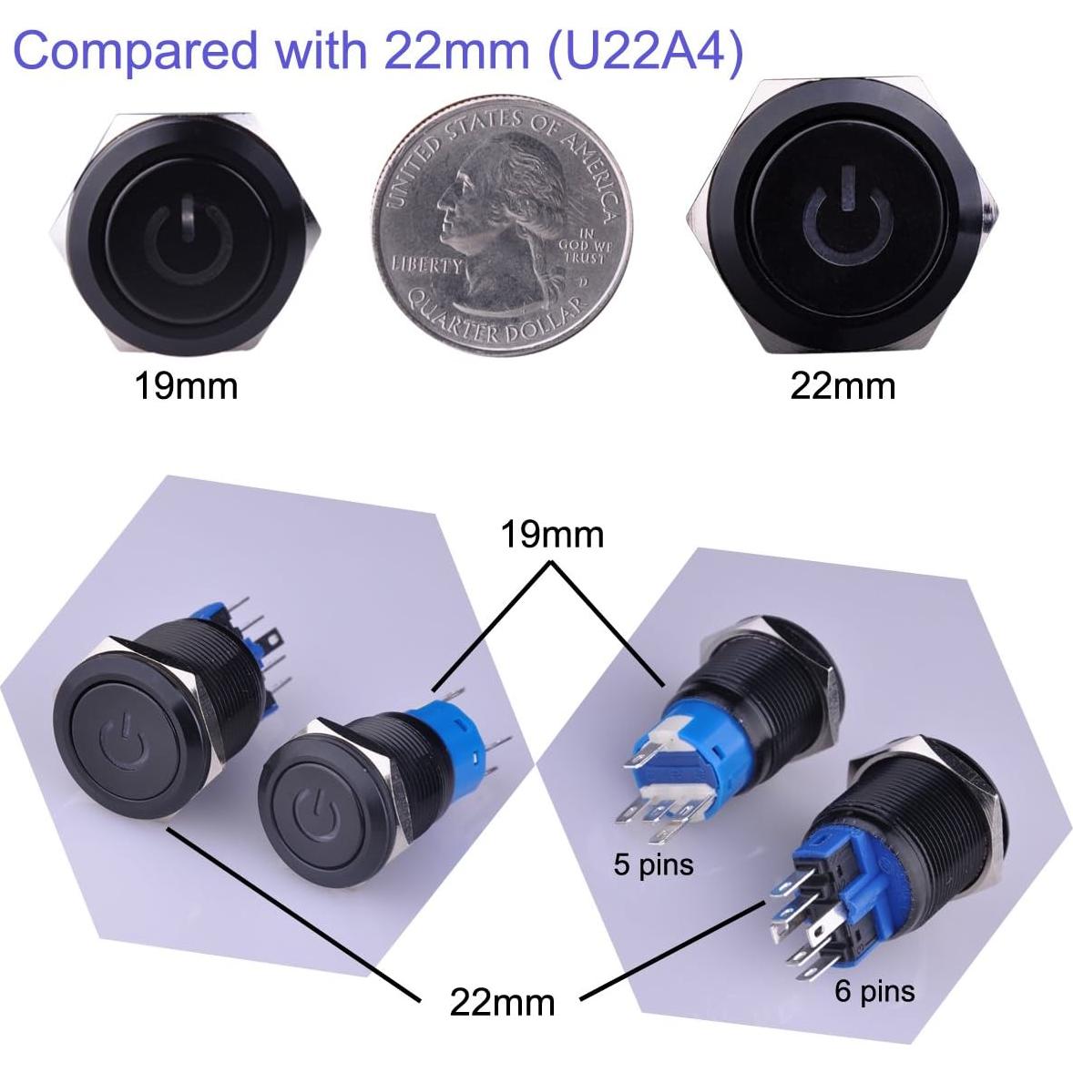 Interruptor pulsador Ulincos U19C1 1NO1NC SPDT 19mm LED azul