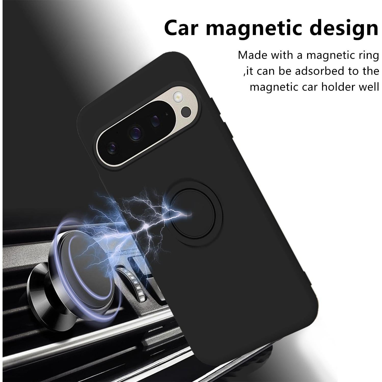 Funda de Silicona con Soporte Magnético para Google Pixel 9 Pro - Negro