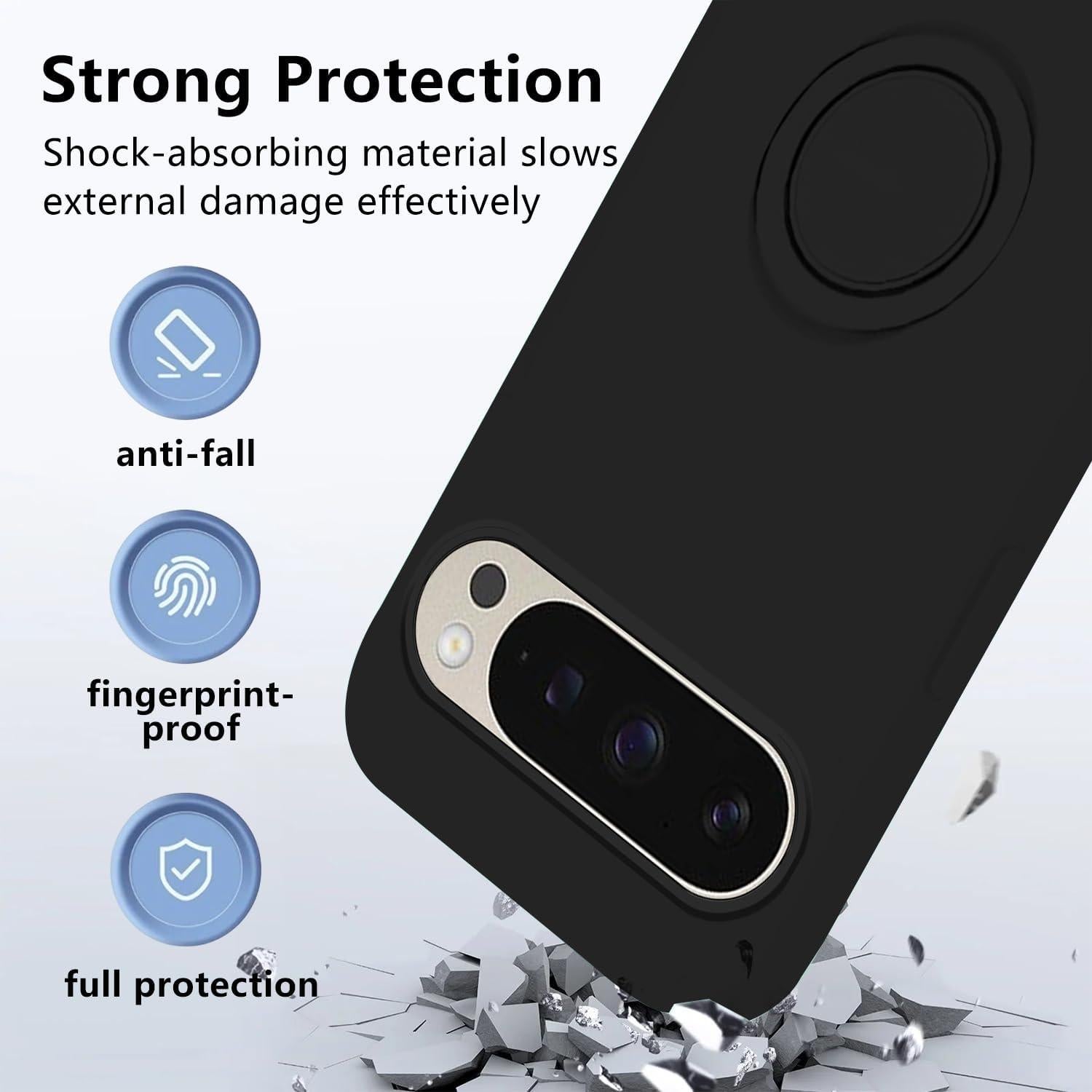 Funda de Silicona con Soporte Magnético para Google Pixel 9 Pro - Negro