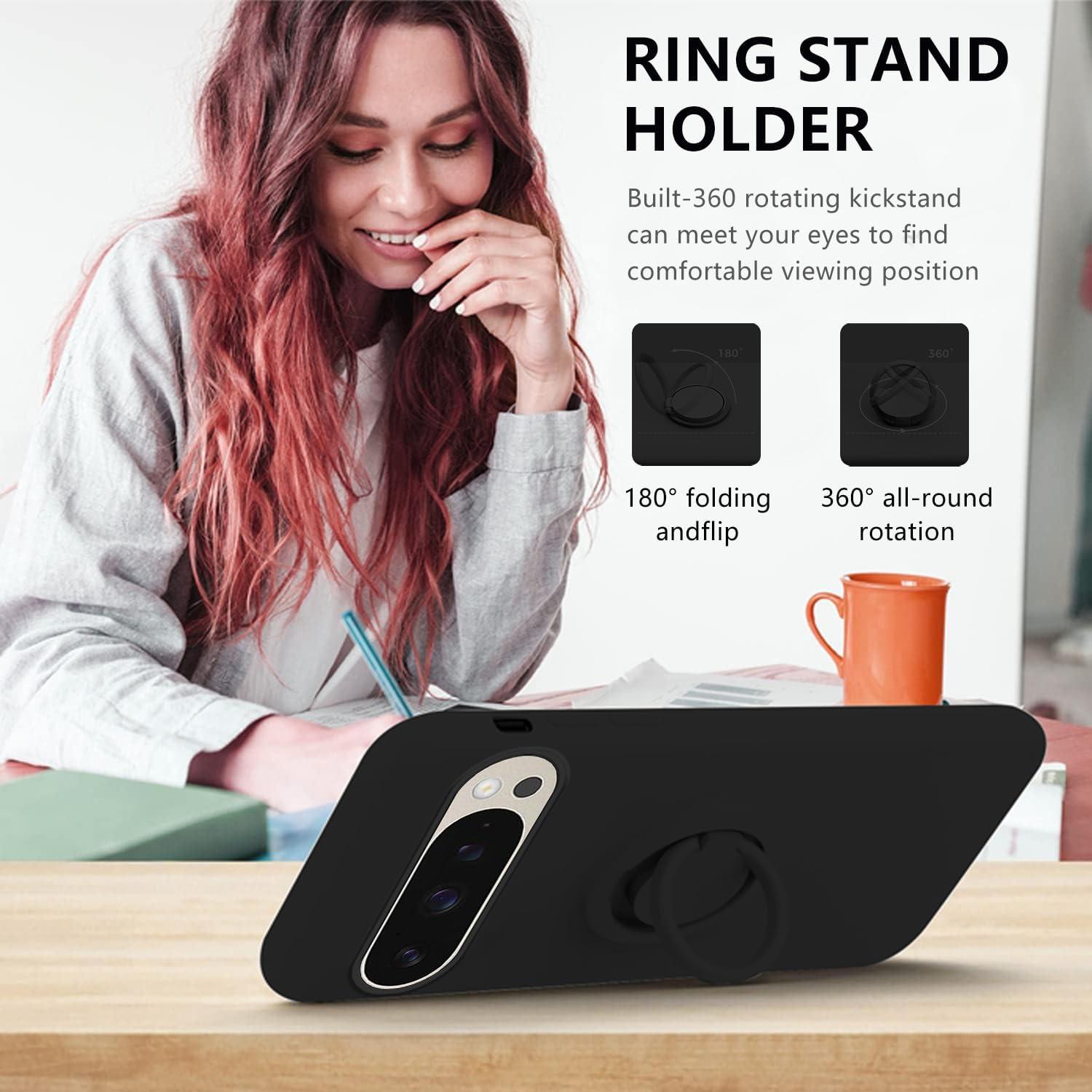 Funda de Silicona con Soporte Magnético para Google Pixel 9 Pro - Negro