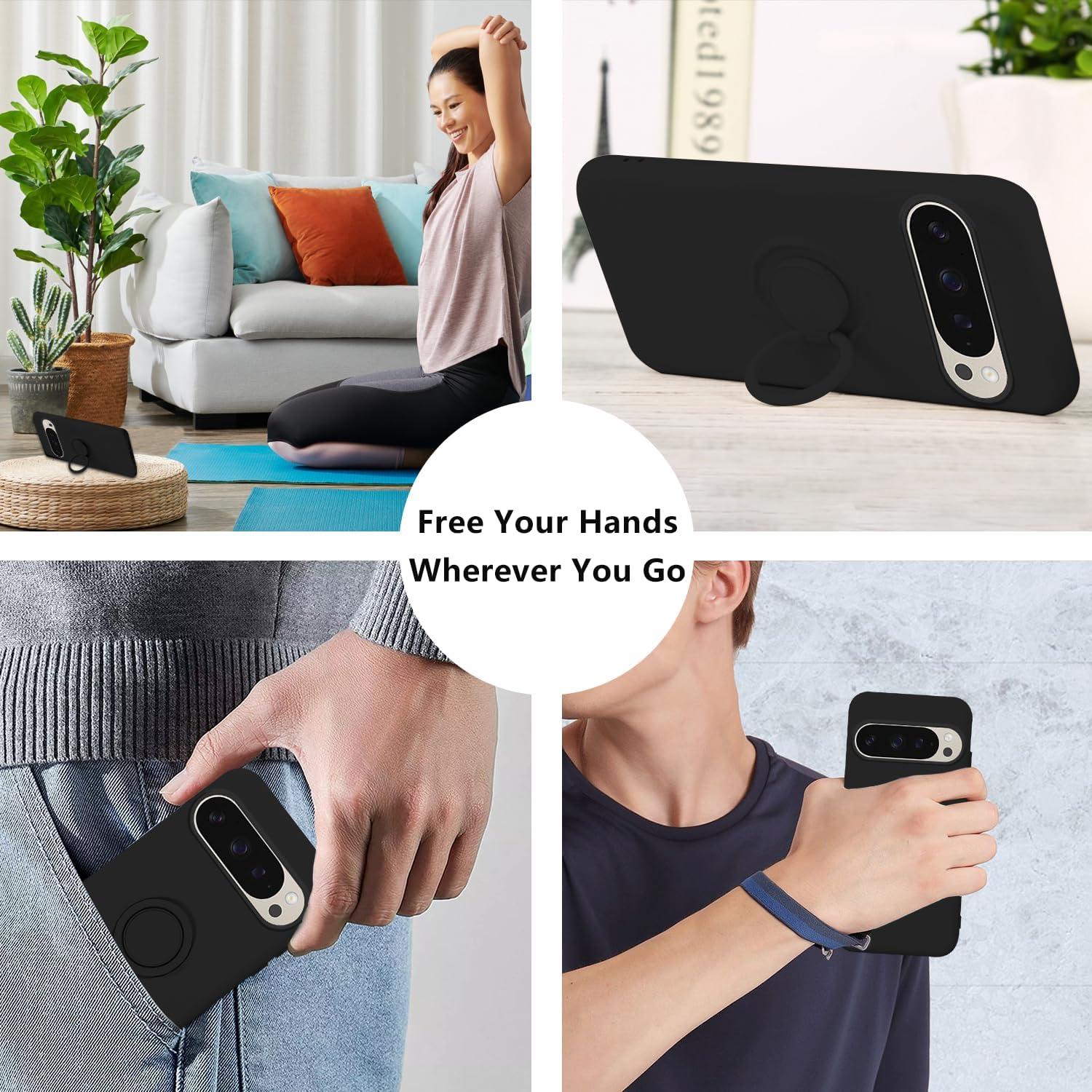 Funda de Silicona con Soporte Magnético para Google Pixel 9 Pro - Negro