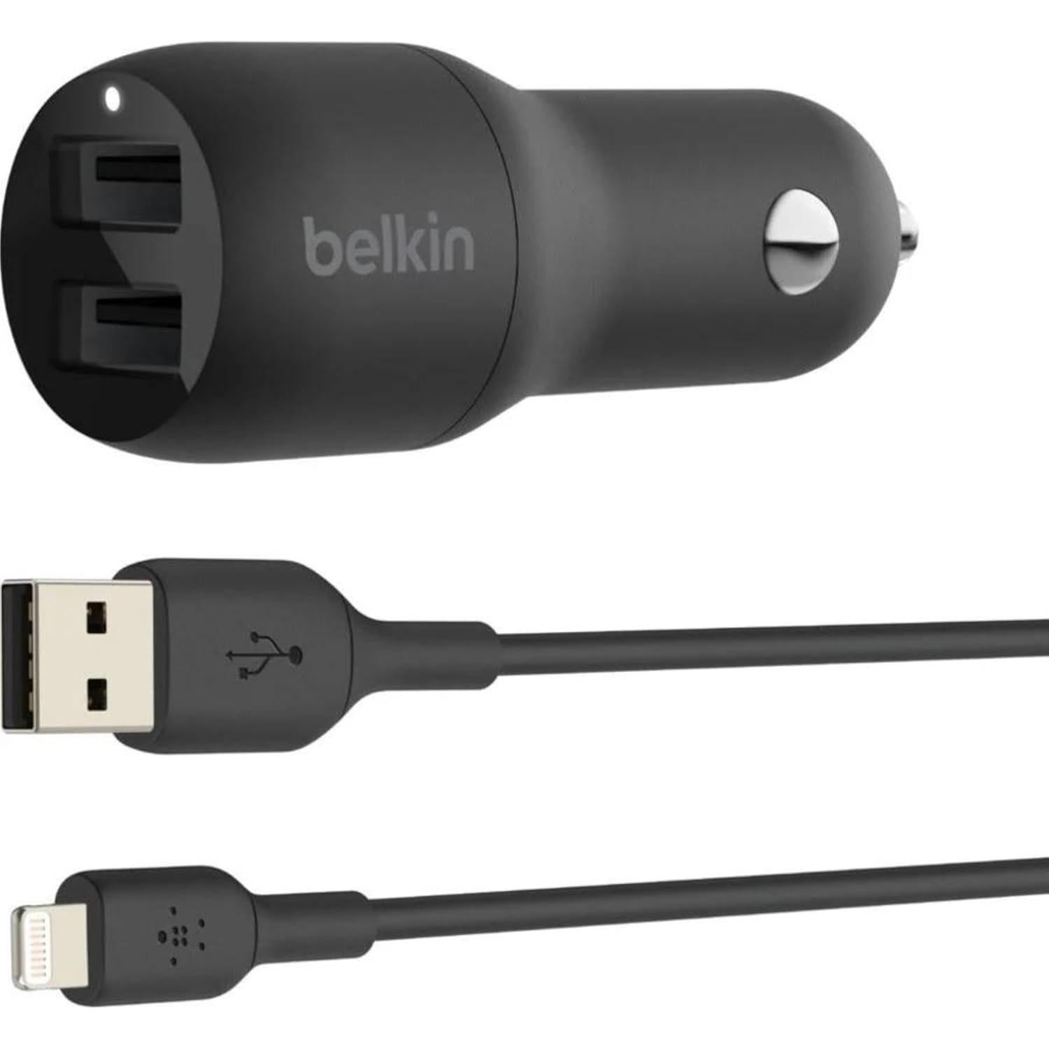 Cargador de coche USB-A dual Belkin 24W con cable Lightning