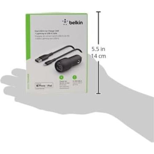 Cargador de coche USB-A dual Belkin 24W con cable Lightning