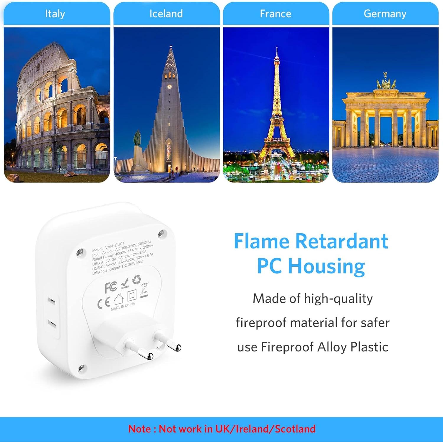 Adaptador de Enchufe de Viaje Vansoet Tipo C 20W 7 en 1