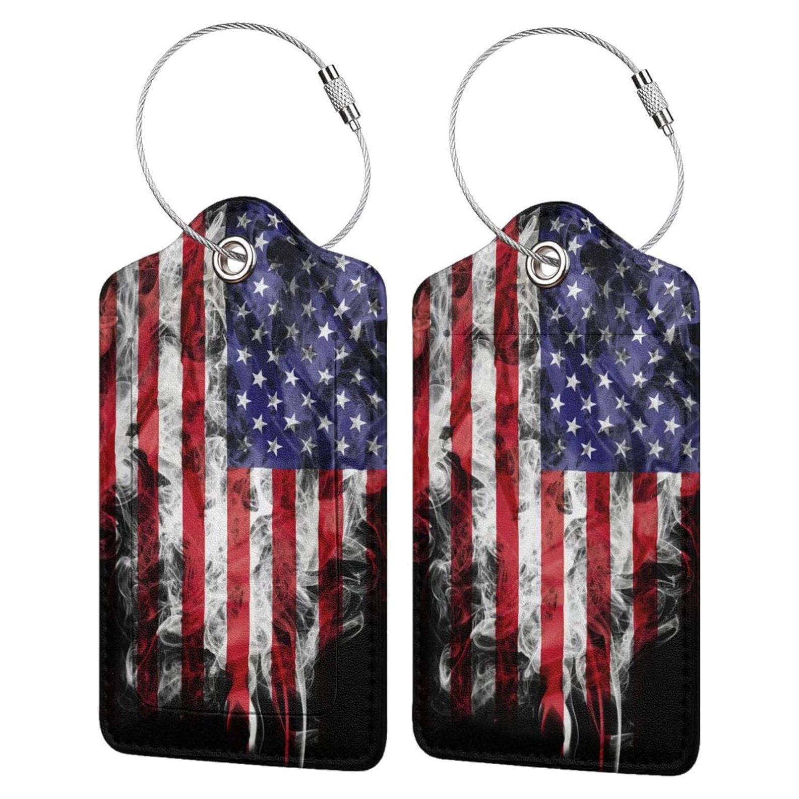 Etiquetas de Equipaje GAMSJM 2 PCS Bandera Americana Cuero